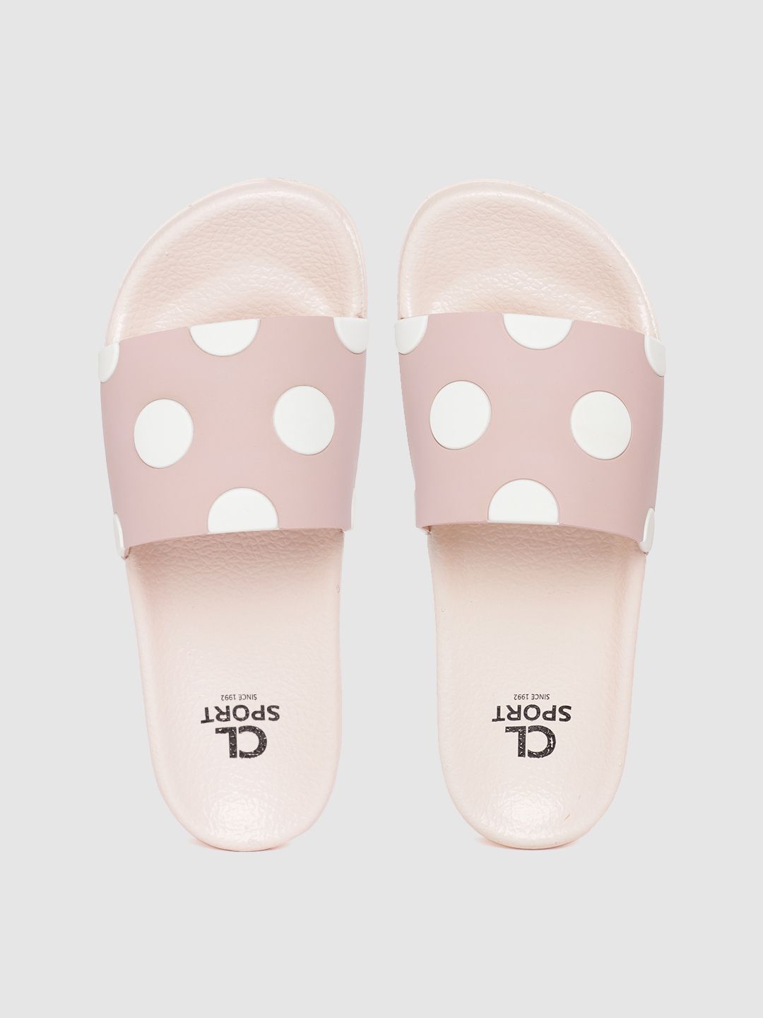 Carlton London sports Women Pink & White Polka Dot Print Sliders Price in India