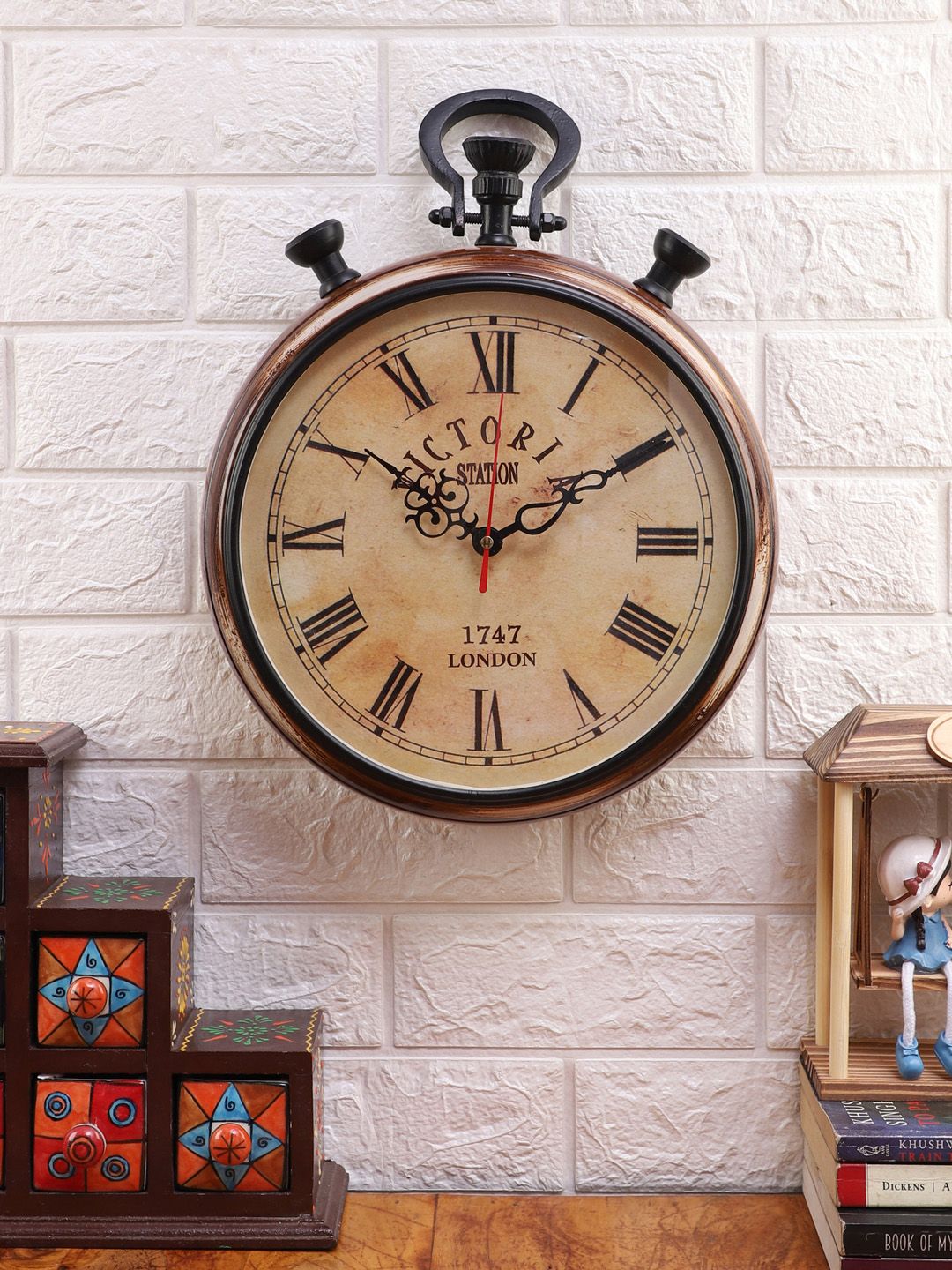 EXIM DECOR Brown Handcrafted Analogue Vintage Victoria Wall Clock 38.1 cm Price in India