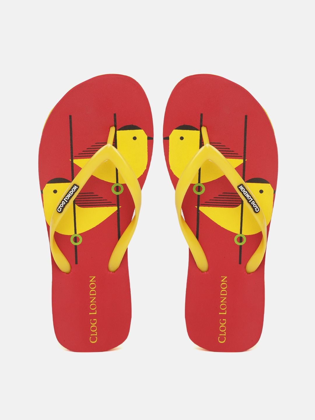 CLOG LONDON Women Yellow & Red Birds Printed Thong Flip-Flops Price in India