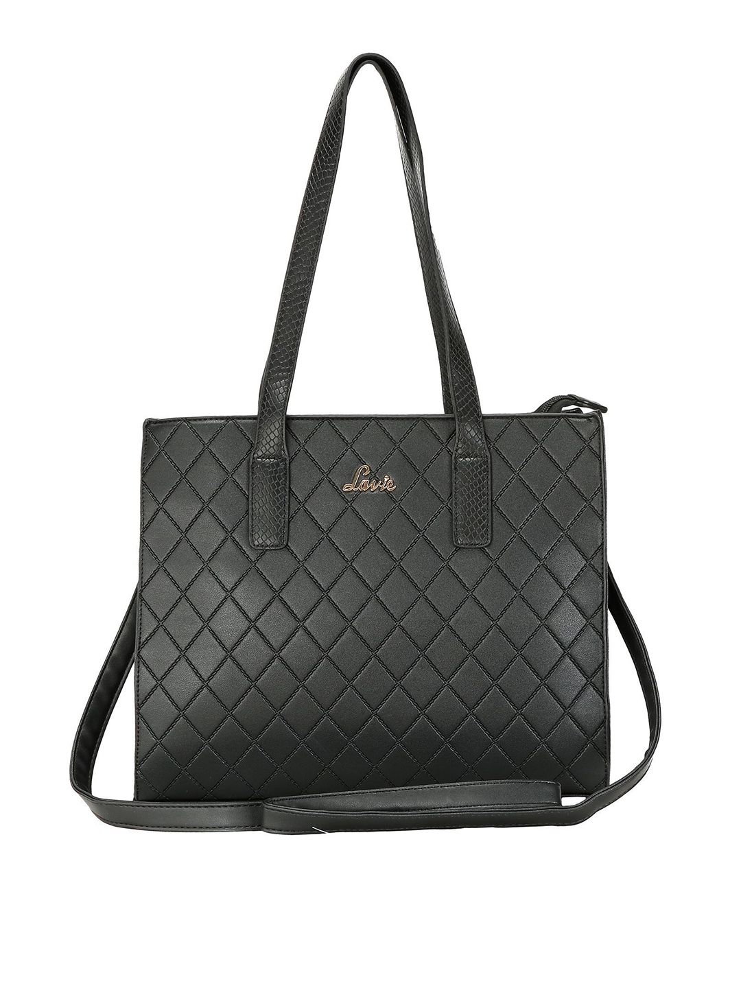 Lavie Black Geometric Textured Structured Shoulder Bag Price in India