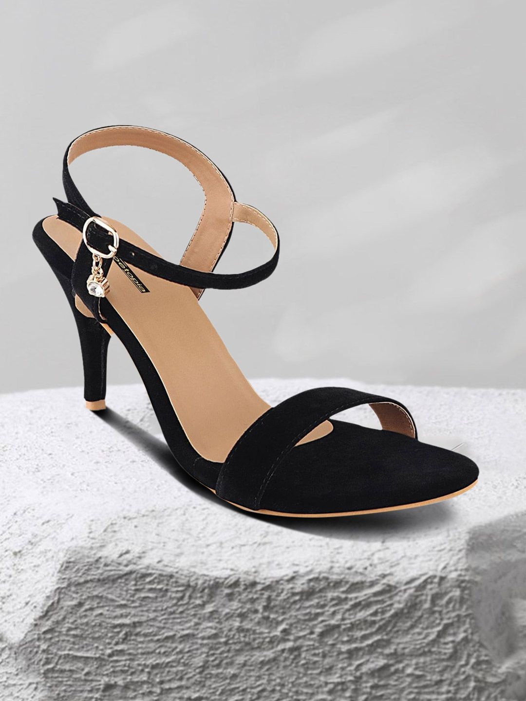 Shoetopia Black Slim Heeled Sandals with Buckles Price in India