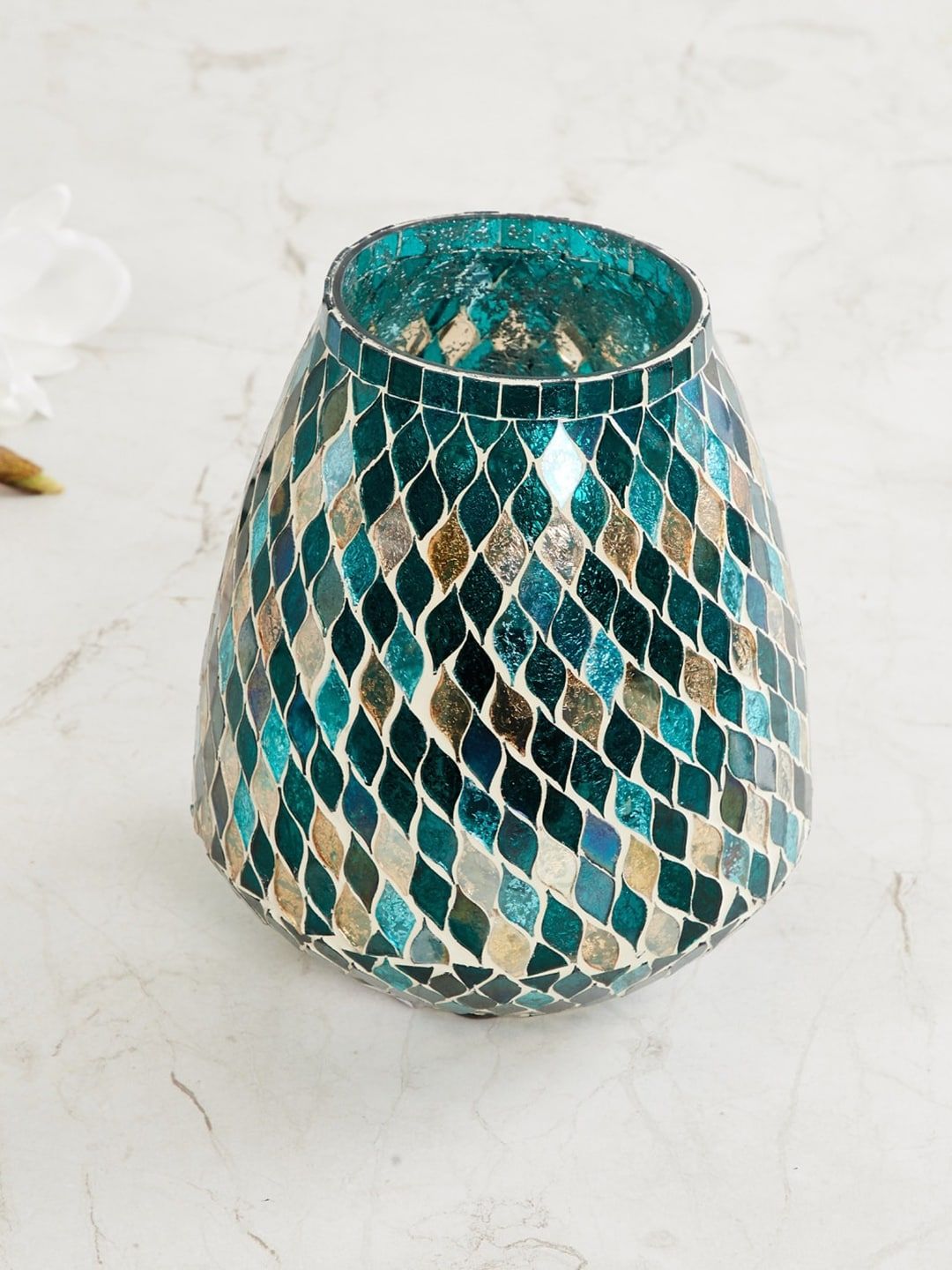 Home Centre Teal Blue & Green Textured Mariana Mosaic Table Lamp Price in India