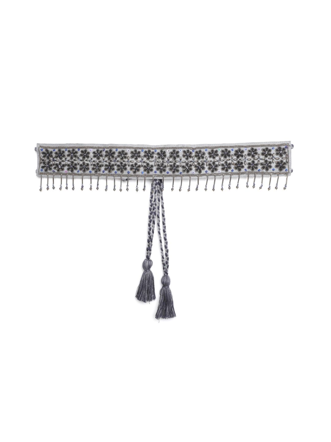 Anekaant Women Grey & Black Beaded Woven Design Belt Price in India