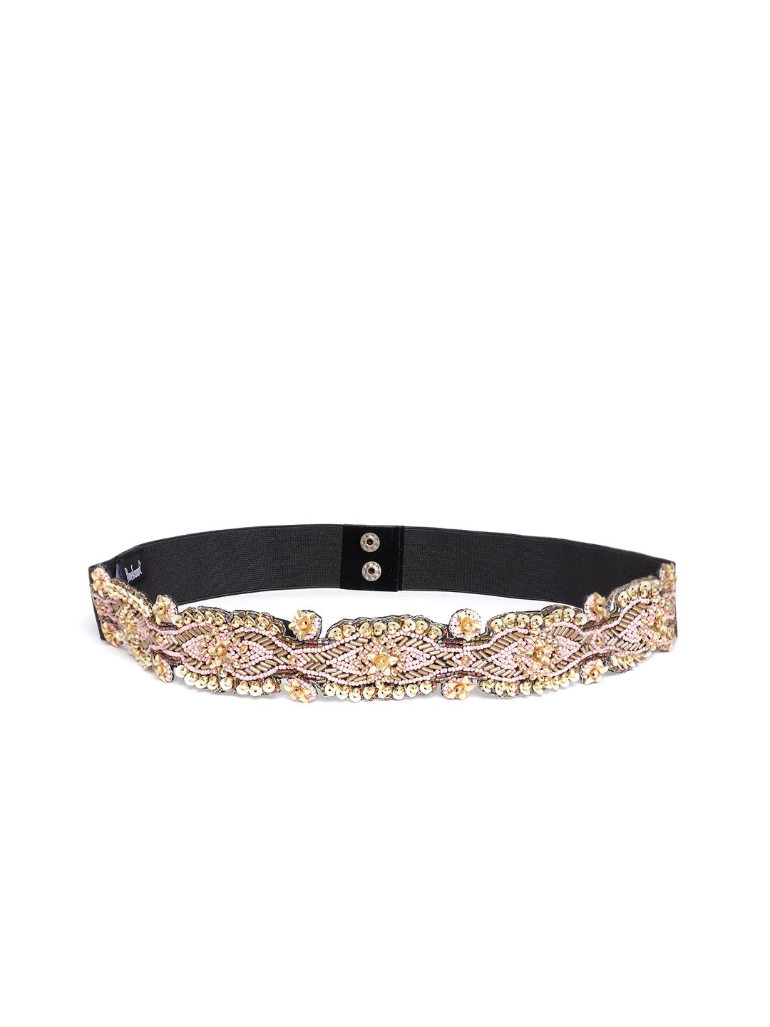 Anekaant Women Pink & Gold-Toned Sequinned & Beaded Stretchable Belt Price in India