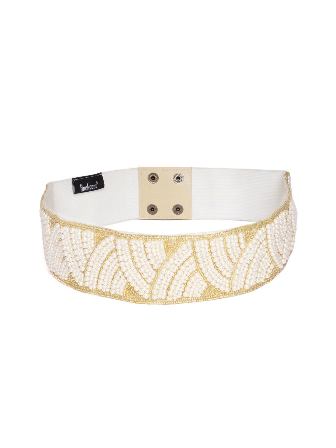 Anekaant Women White & Gold-Toned Beaded Stretchable Belt Price in India