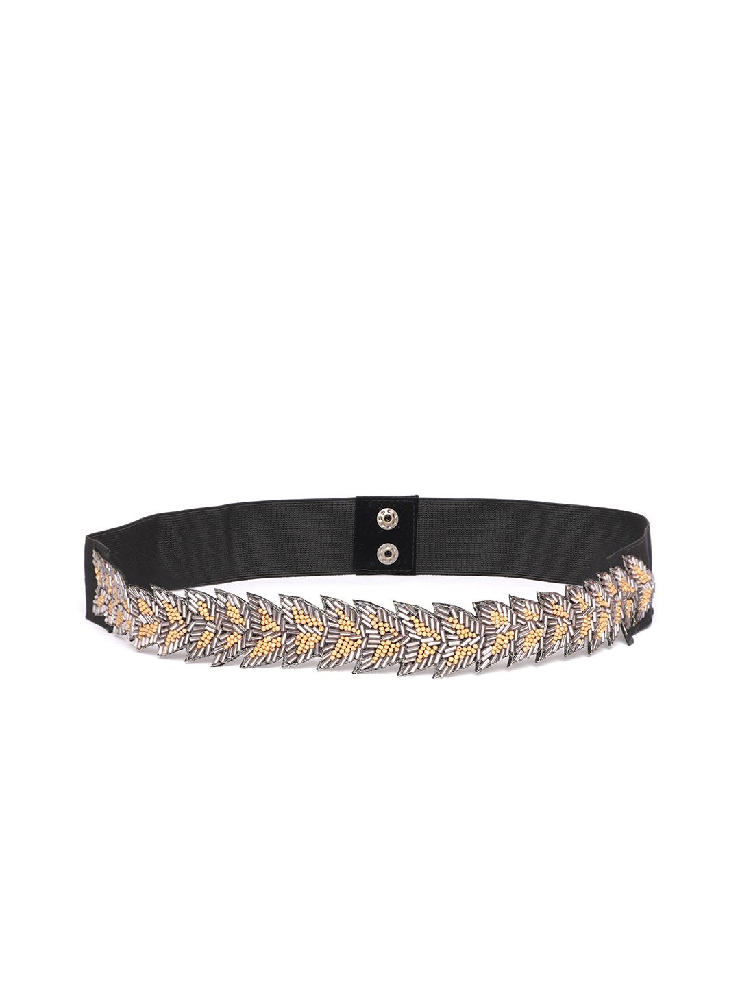 Anekaant Women Silver-Toned & Beige Beaded Stretchable Belt Price in India