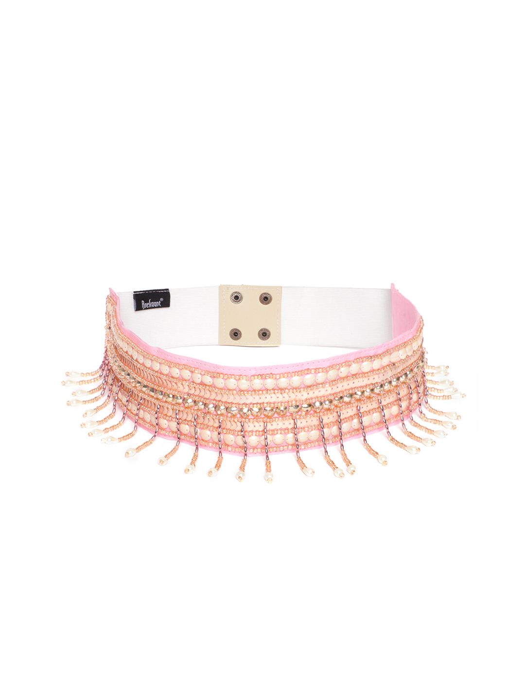 Anekaant Women Peach-Coloured & Gold-Toned Beaded Sequinned Stretchable Belt Price in India