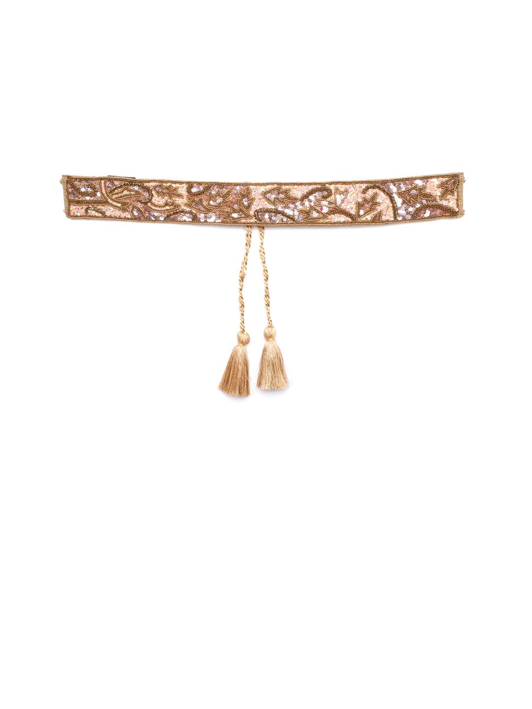 Anekaant Women Gold-Toned & Peach-Coloured Beaded Sequinned Belt Price in India