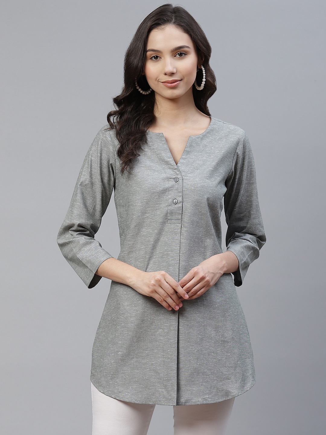 Ayaany Grey Mandarin Collar Tunic Price in India