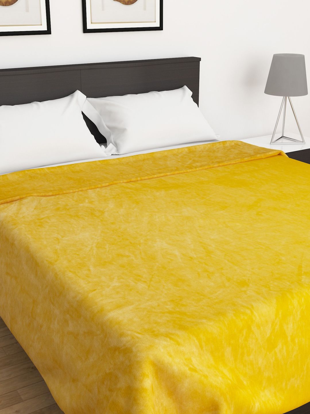 Home Centre Yellow Solid AC Room 210 GSM Double Bed Blanket Price in India
