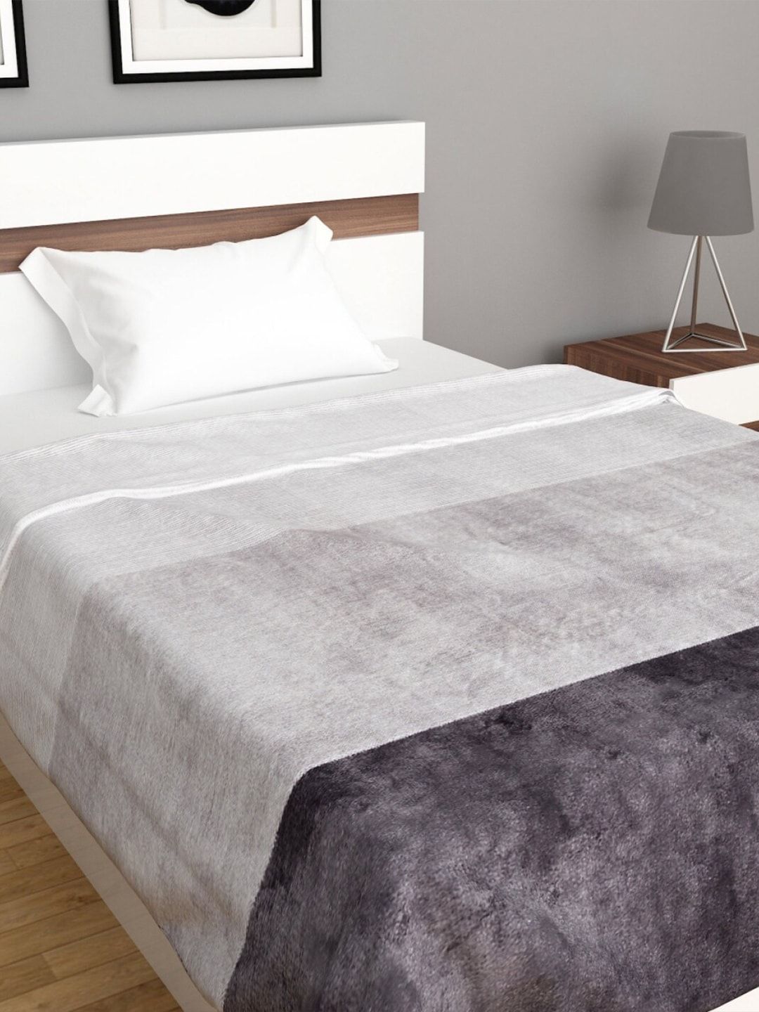 Home Centre Grey Melange & Black Striped AC Room 110 GSM Single Bed Blanket Price in India
