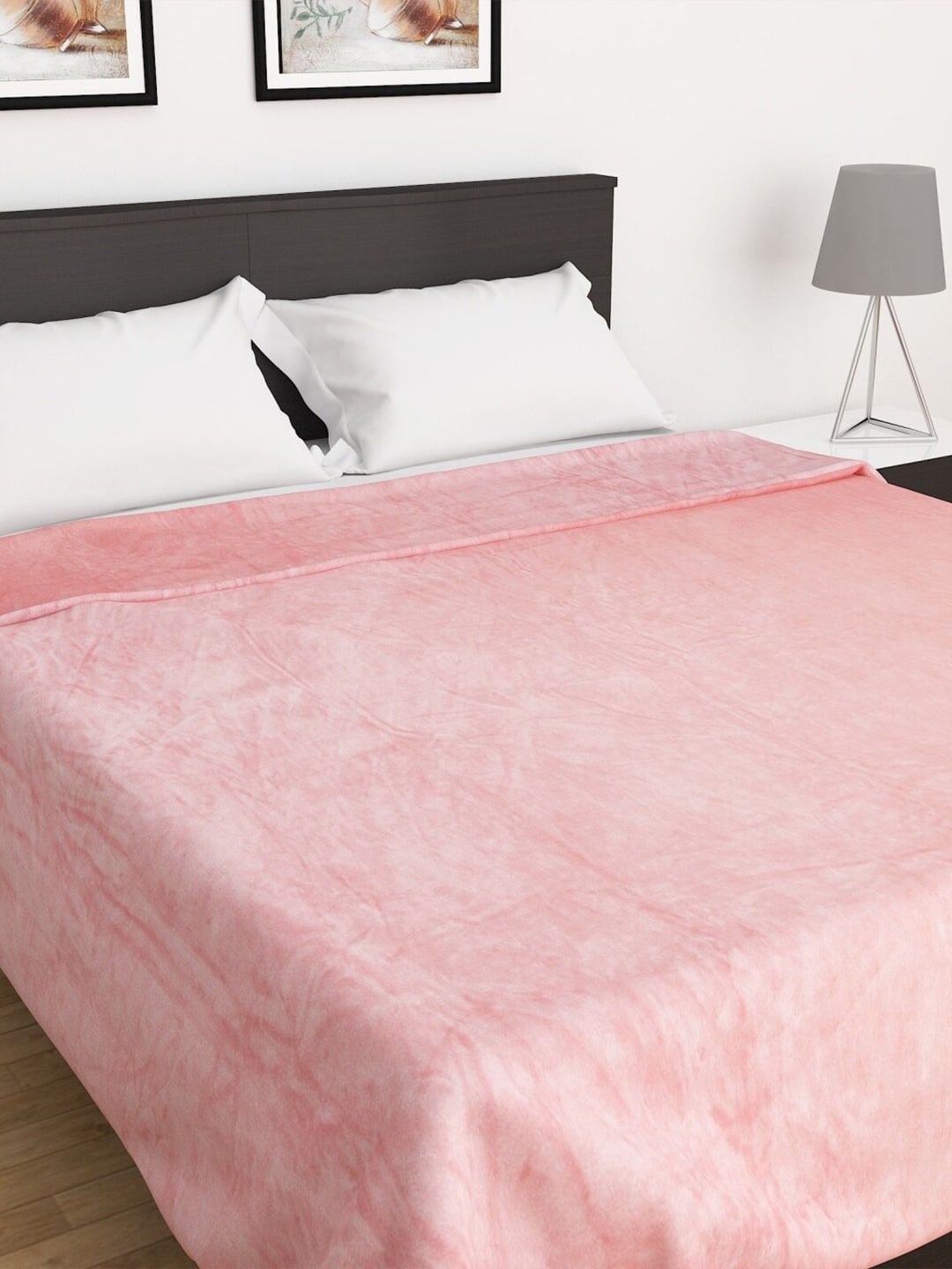 Home Centre Peach-Coloured Solid AC Room 110 GSM Double Bed Blanket Price in India