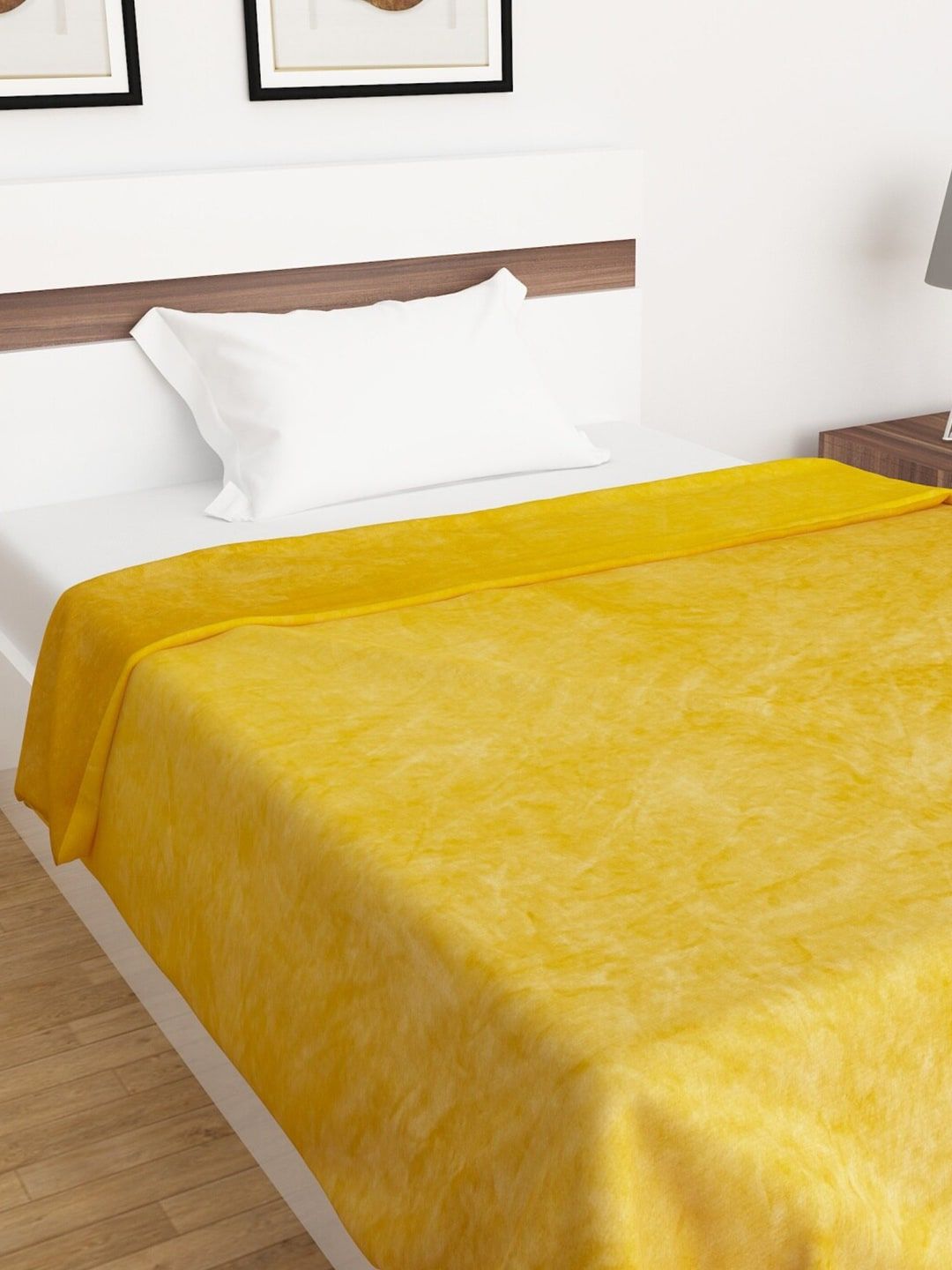 Home Centre Yellow Solid AC Room 210 GSM Single Bed Blanket Price in India