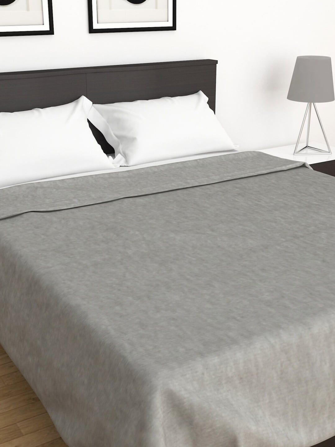 Home Centre Grey Solid AC Room 190 GSM Double Bed Blanket Price in India