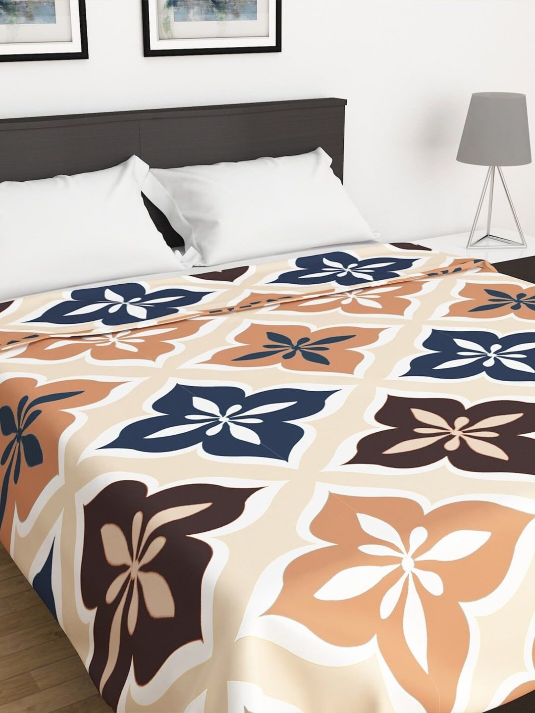 Home Centre Beige & Blue Ethnic Motifs AC Room 110 GSM Double Bed Blanket Price in India