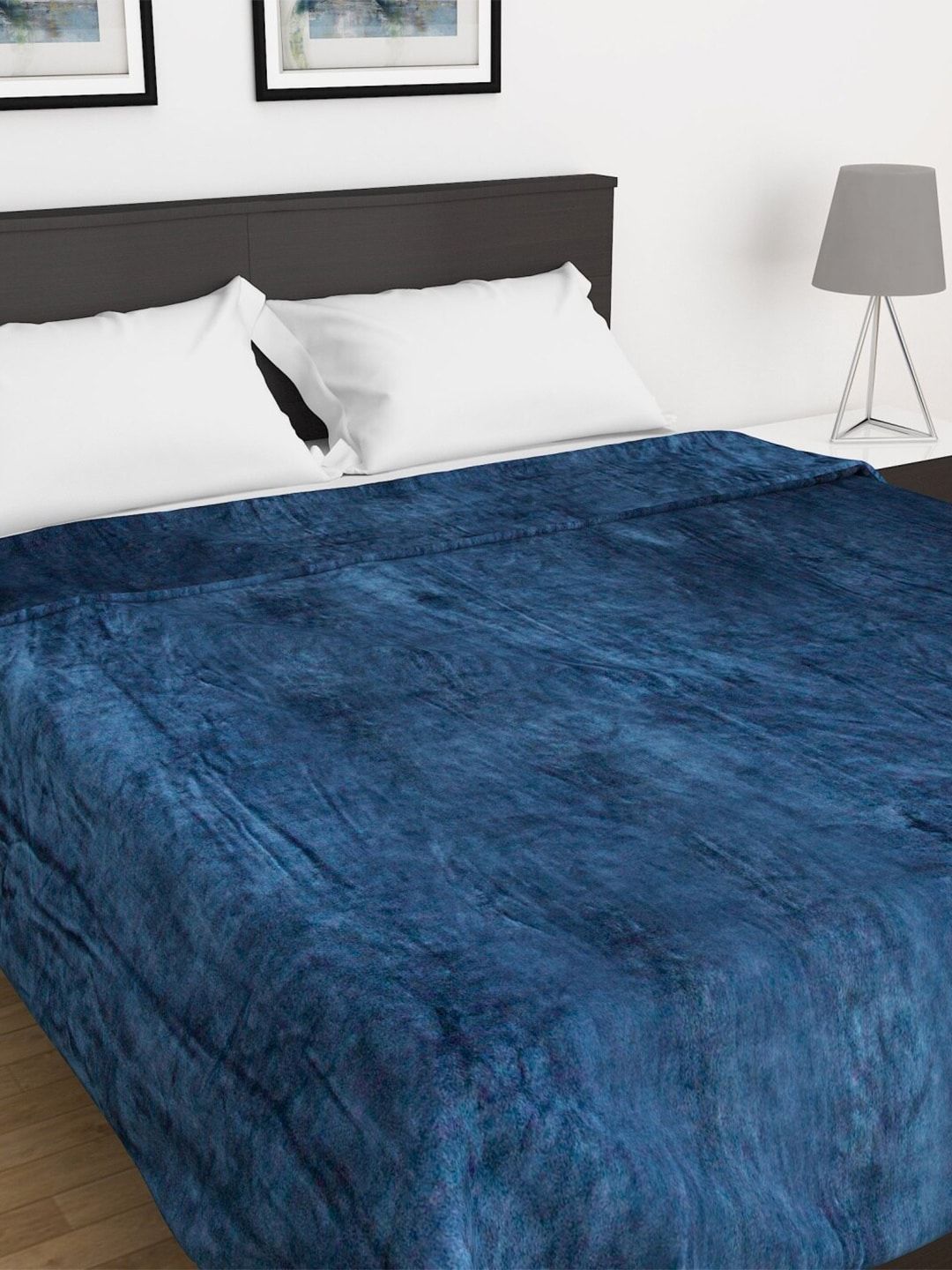 Home Centre Blue Solid AC Room 210 GSM Double Bed Blanket Price in India