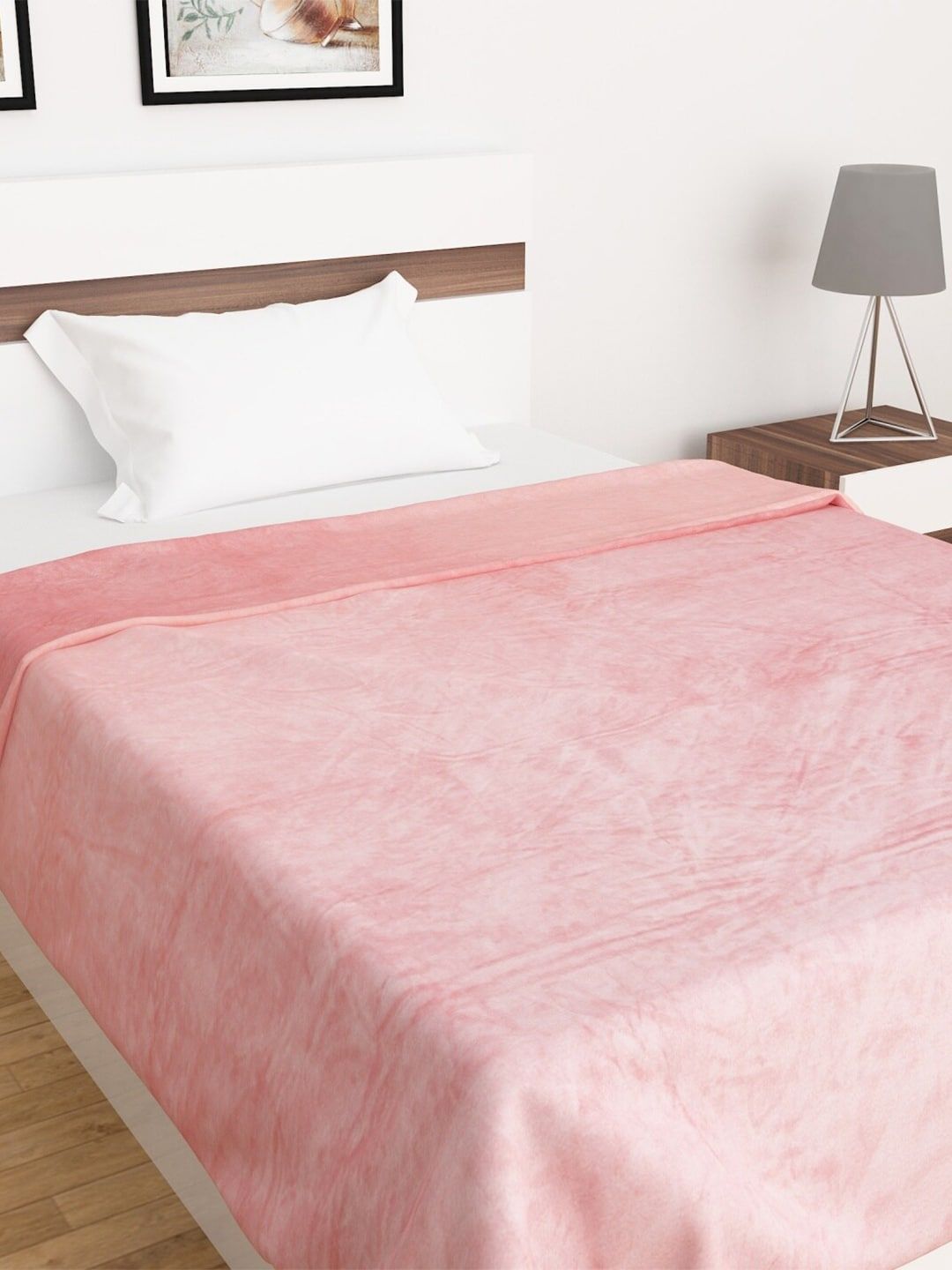 Home Centre Peach-Coloured Solid AC Room 110 GSM Single Bed Blanket Price in India