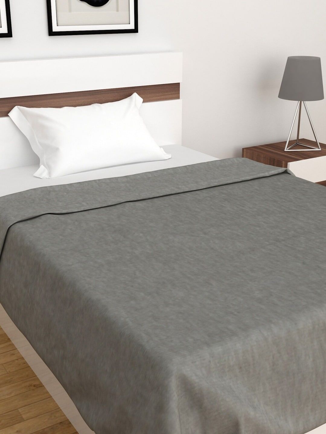 Home Centre Grey Solid AC Room 210 GSM Single Bed Blanket Price in India