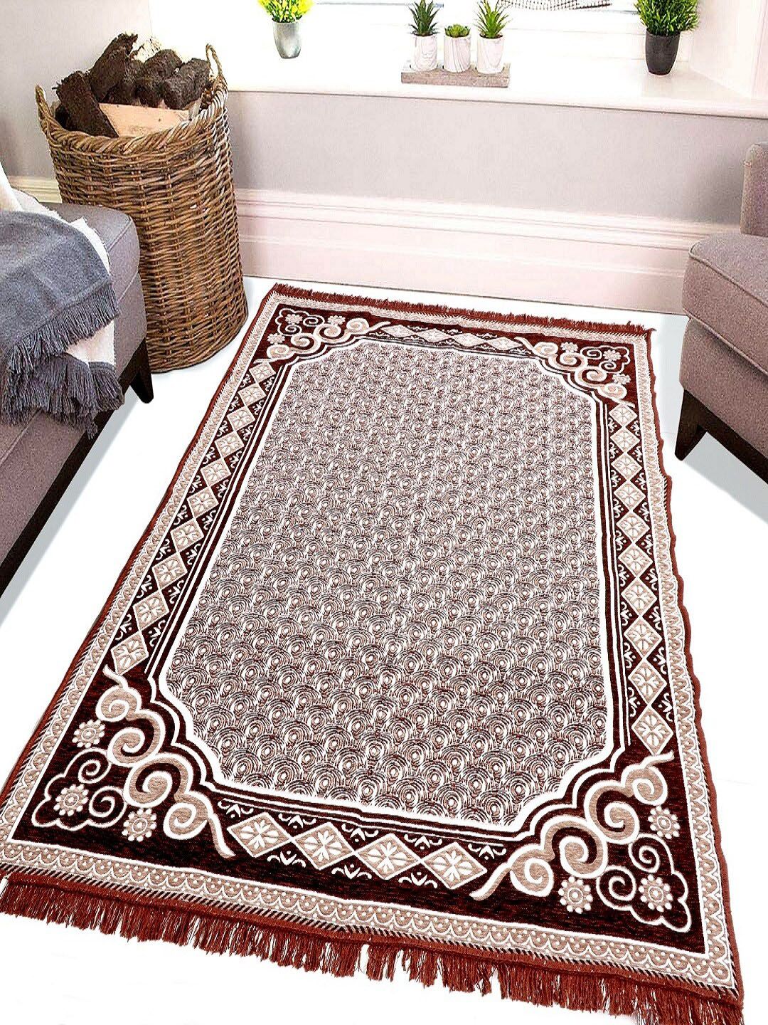 BELLA TRUE White & Brown Traditional Printed Carpet Price in India