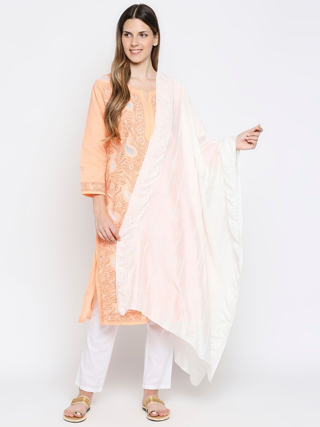 Get Wrapped Off-White Embroidered Dupatta Price in India