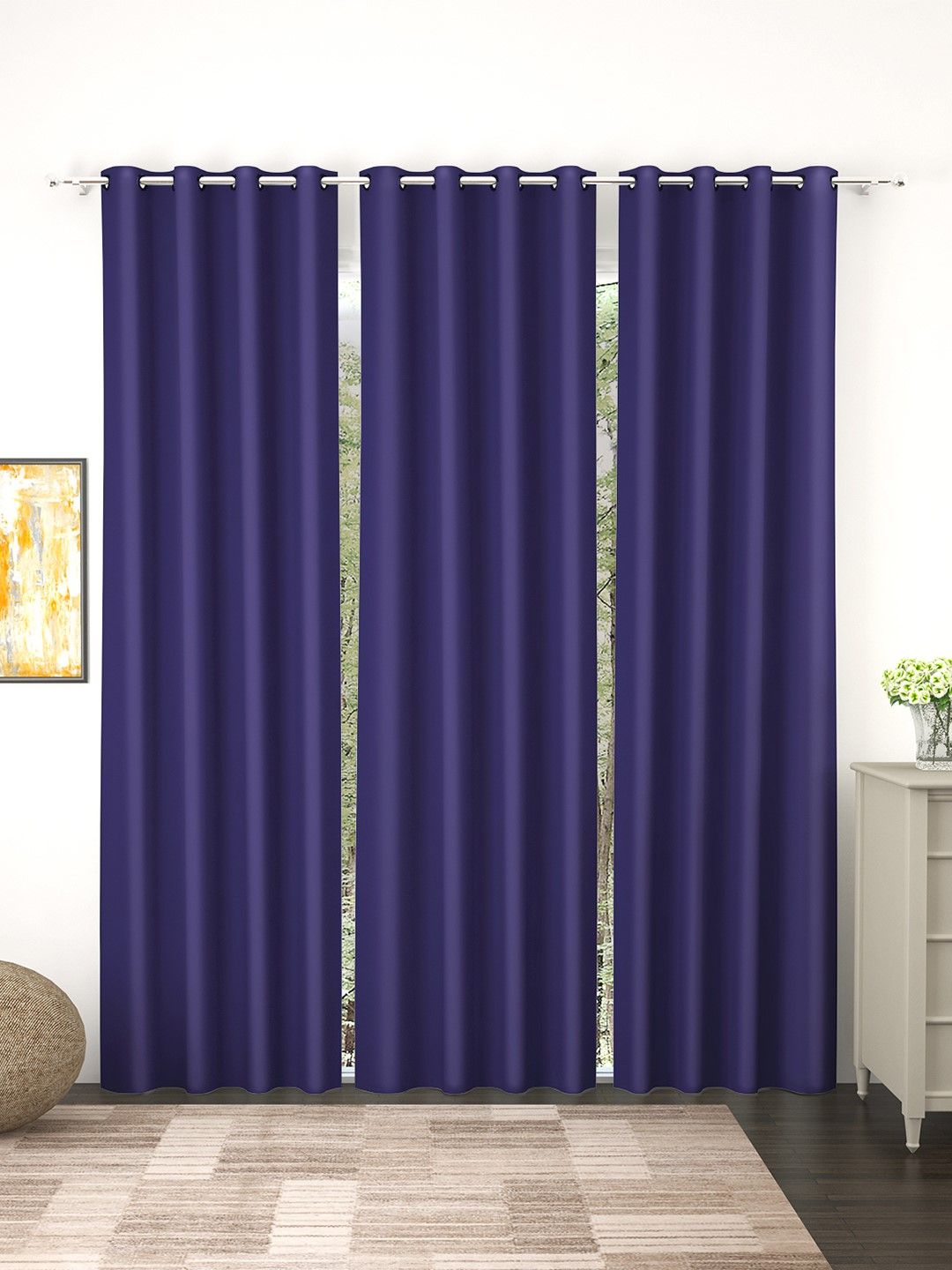 Story@Home Faux Silk Solid Solid 300GSM Violet Room Darkening Blackout Long Door Curtain - Set Of 3 Price in India