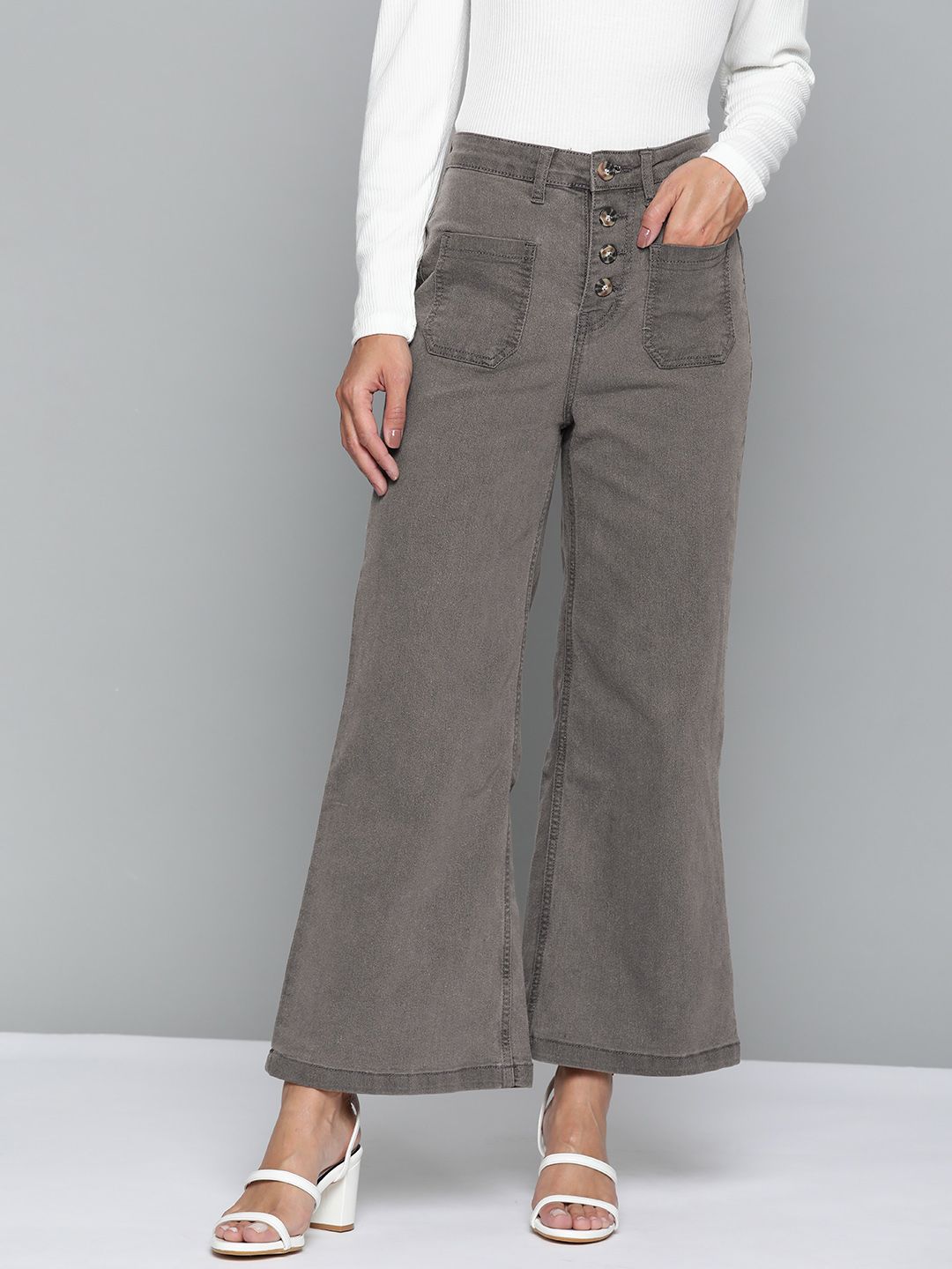 Chemistry Women Grey Wide Leg Stretchable Jeans Price in India