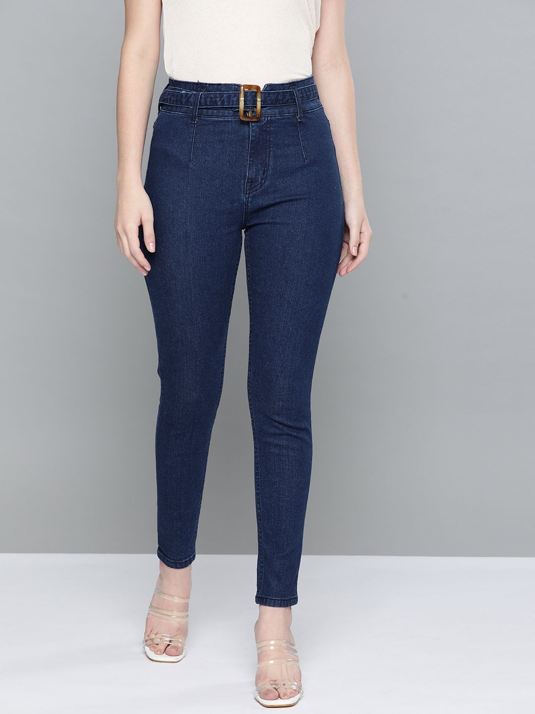 Chemistry Women Navy Blue Solid Skinny Fit Stretchable Jeans Price in India
