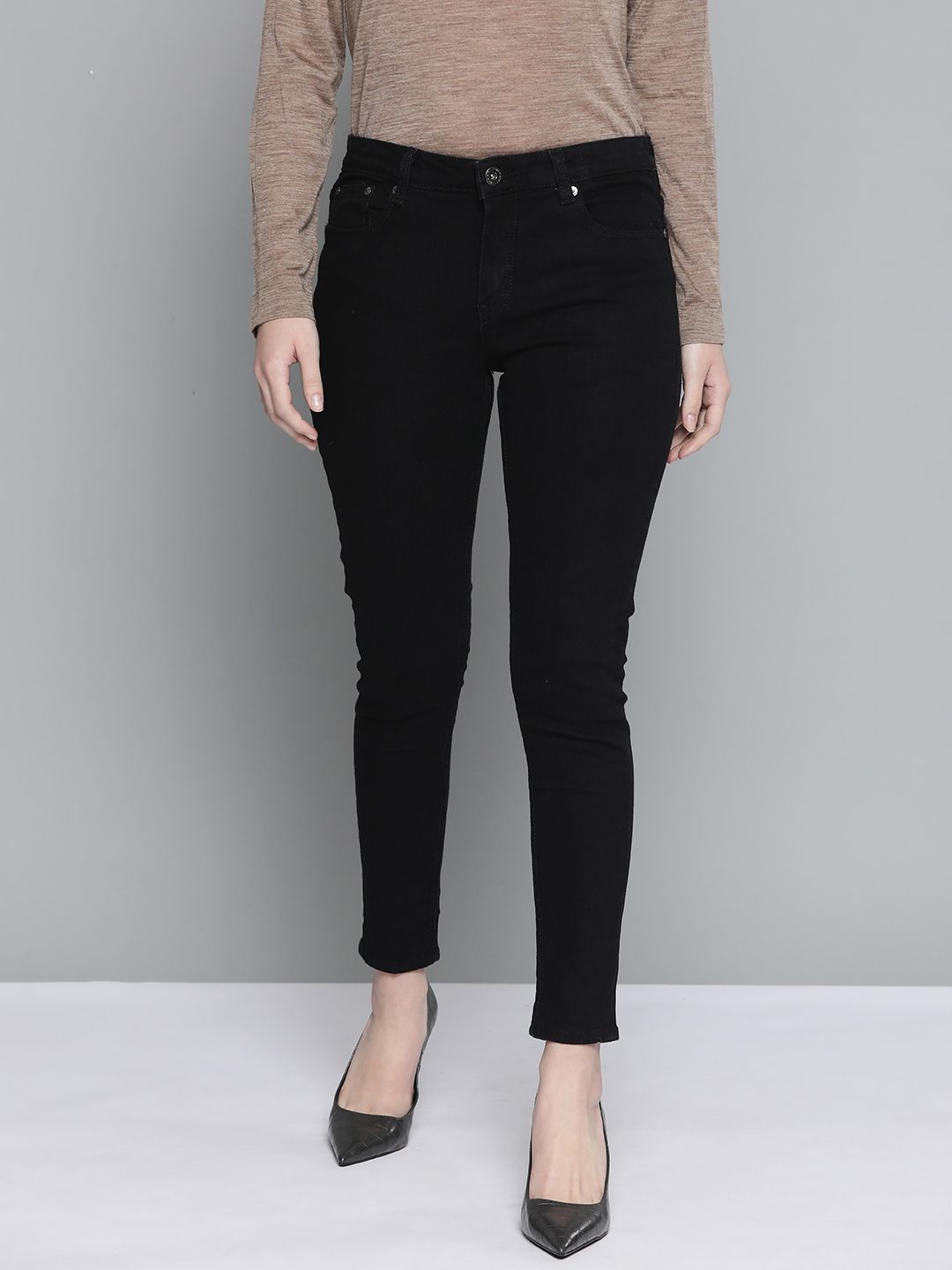 Chemistry Women Black Skinny Fit Stretchable Jeans Price in India