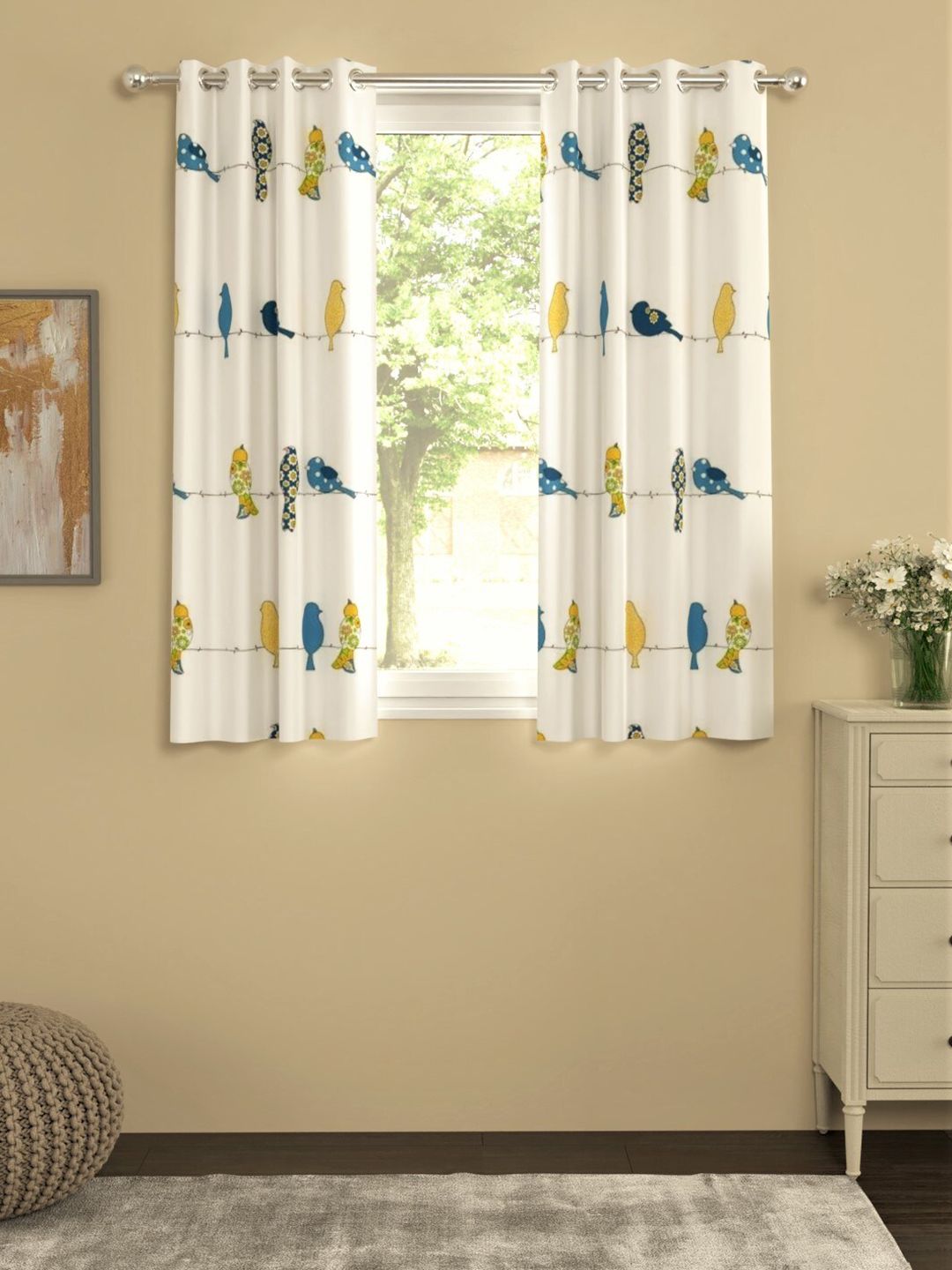 URBAN SPACE White & Blue Set of 2 Window Curtains Price in India
