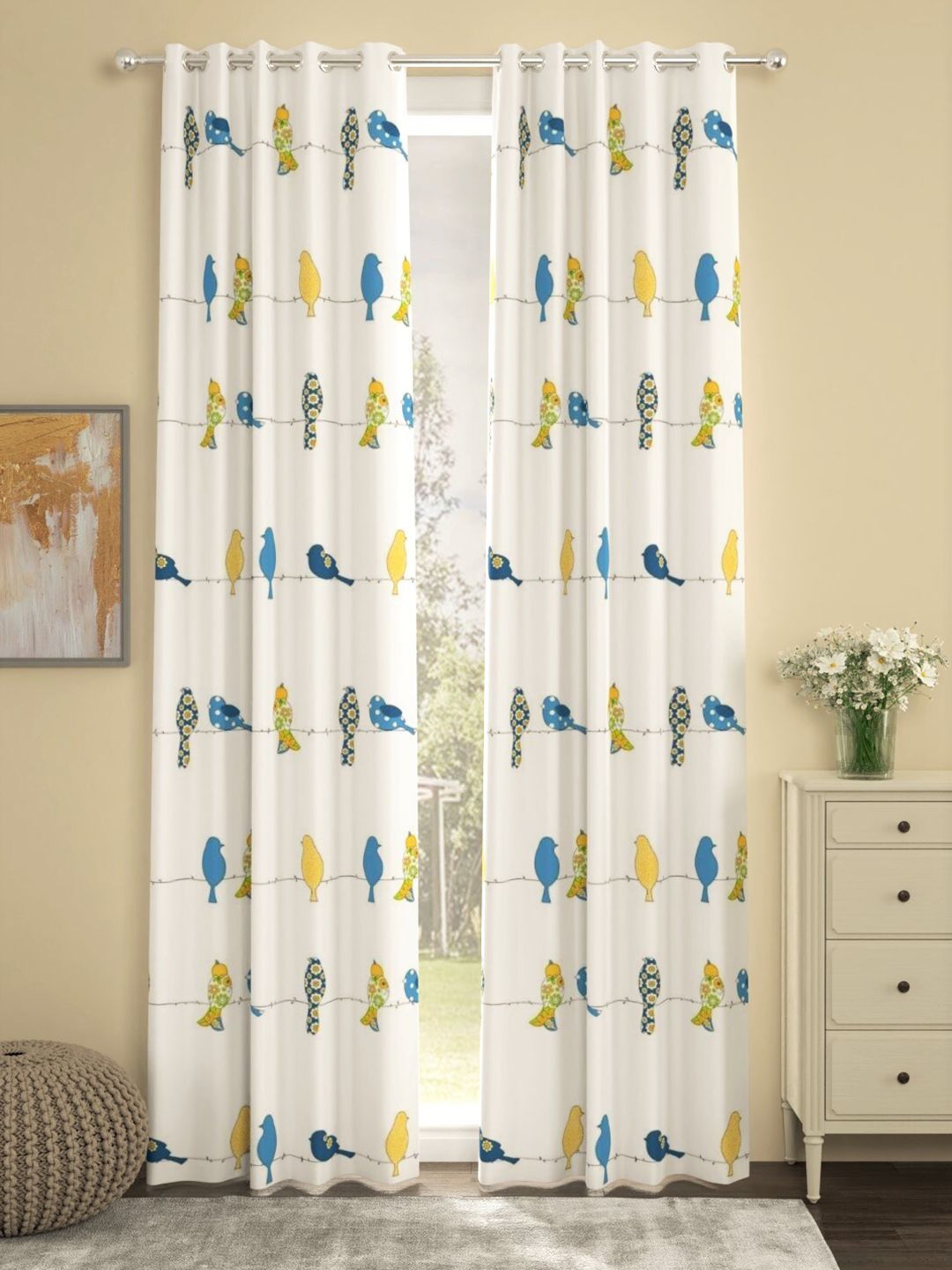 URBAN SPACE Off-White & Blue Set of 2 Door Curtains Price in India