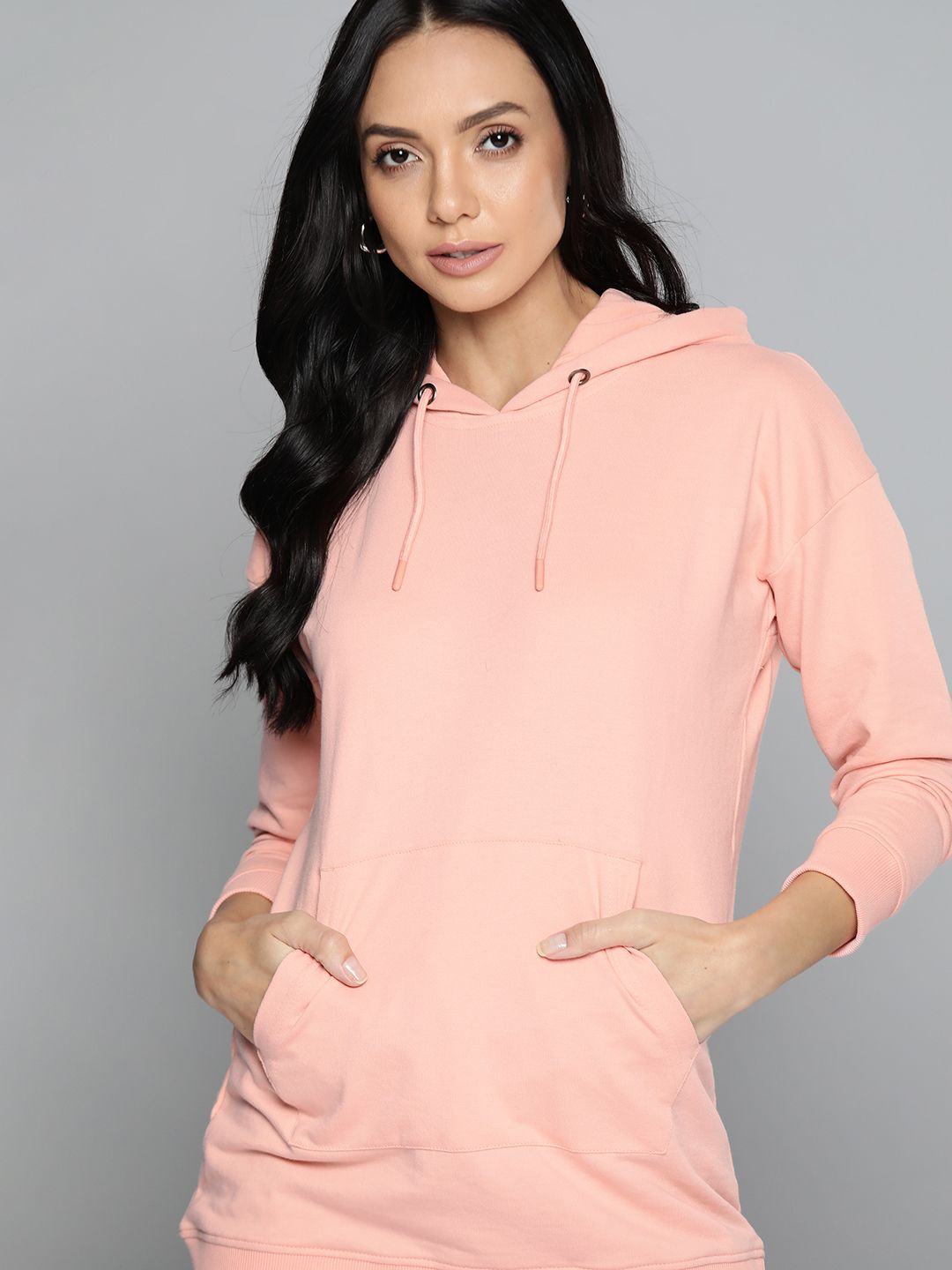 Harvard Women Pink Solid Hooded Sweatshirt Price in India