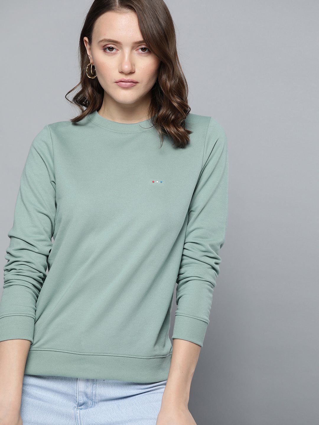 Harvard Women Sea Green Solid Pullover Sweatshirt Price in India