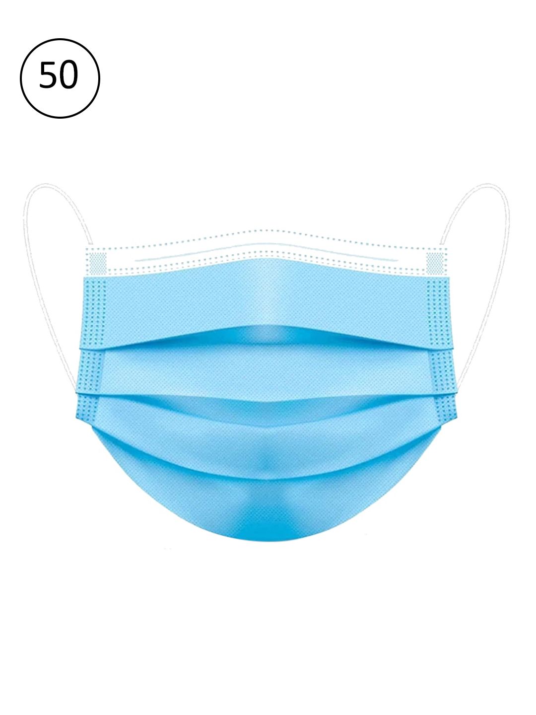 Lioncrown Adults Blue Pack of 50 Solid 3-Ply Disposable Anti Pollution Surgical Face Mask Price in India