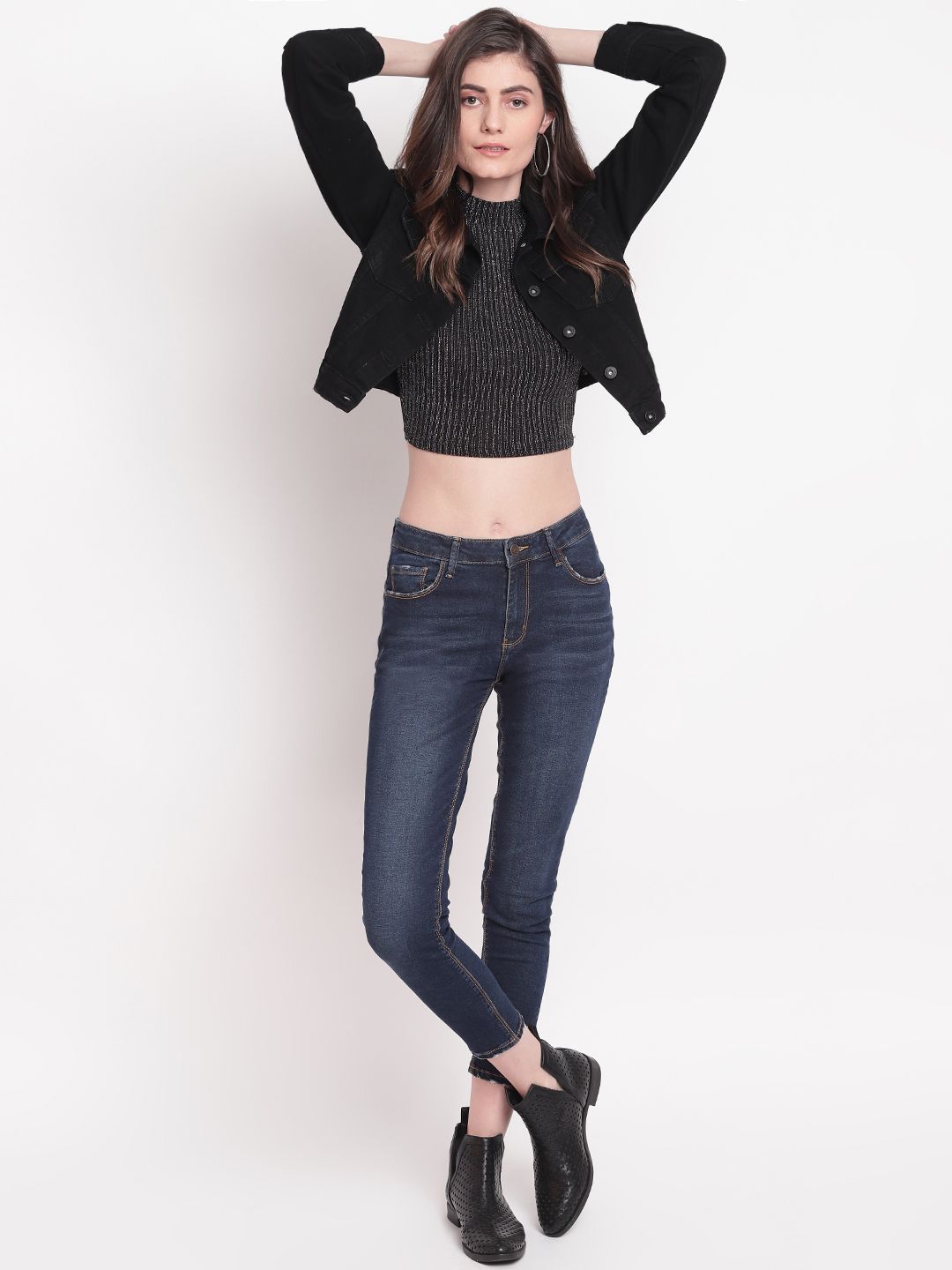 Belliskey Women Black Crop Denim Jacket Price in India