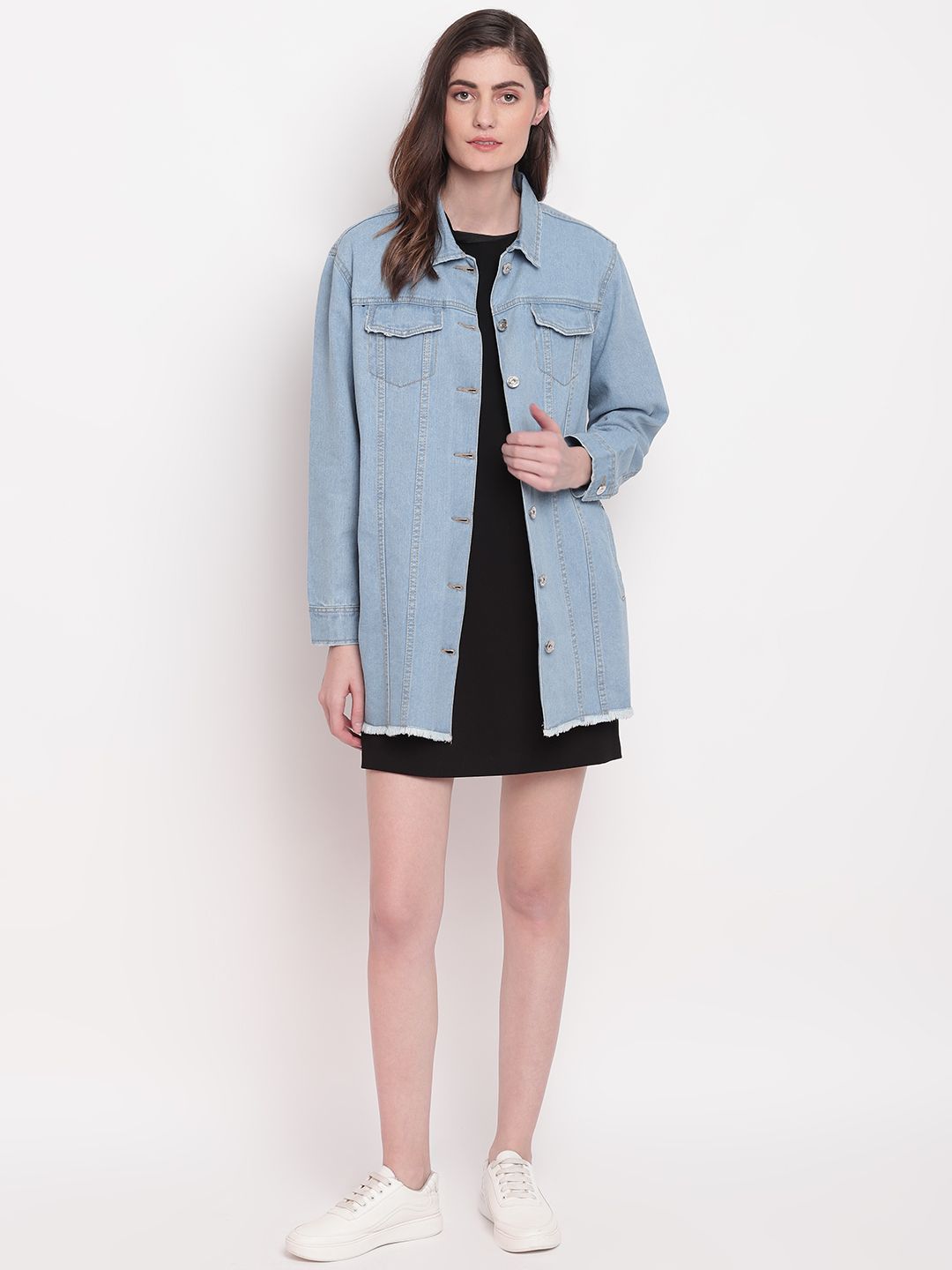 Belliskey Women Blue Longline Denim Jacket Price in India