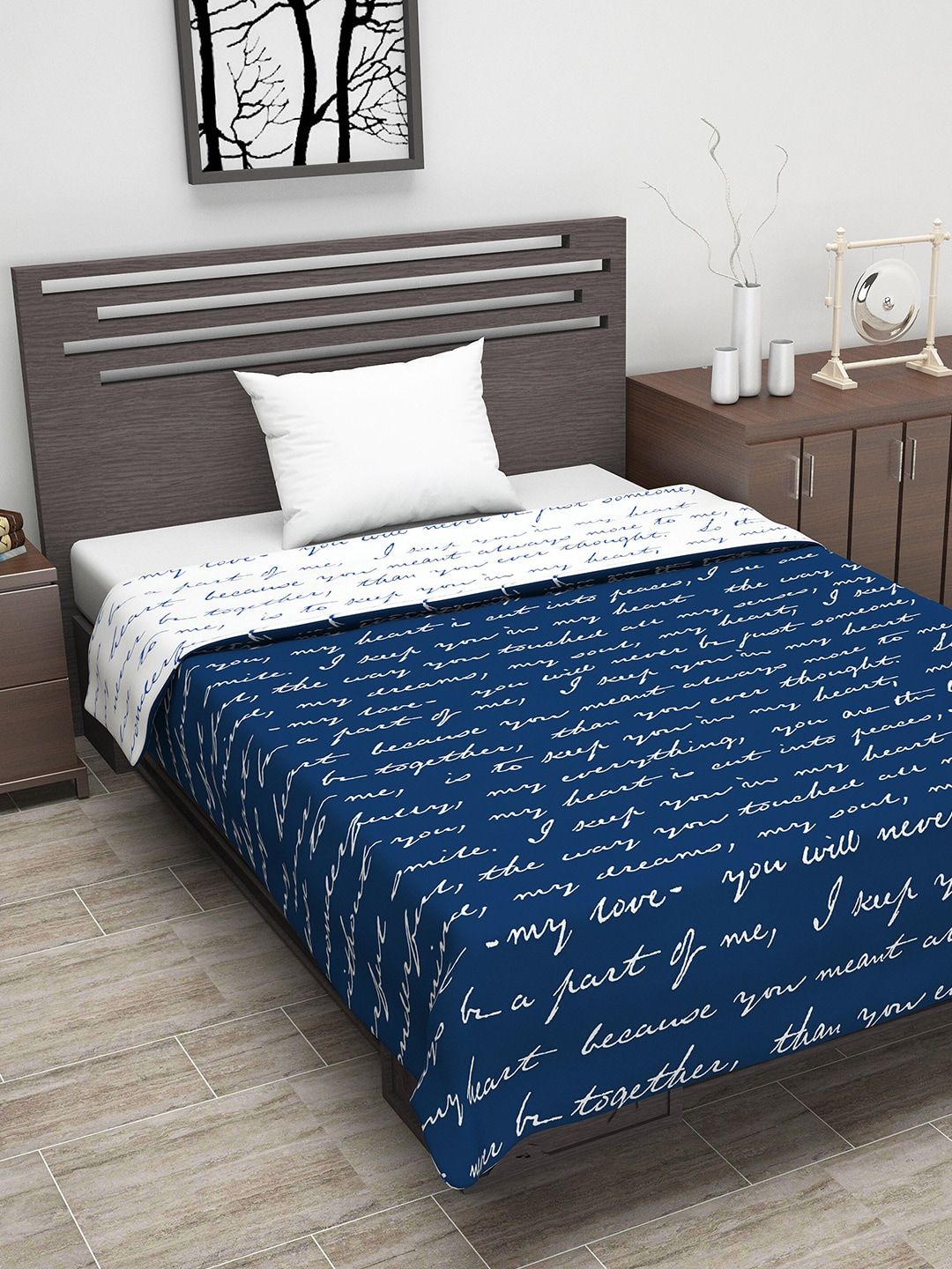 Divine Casa Navy Blue & White AC Room 110 GSM Single Bed Dohar Price in India