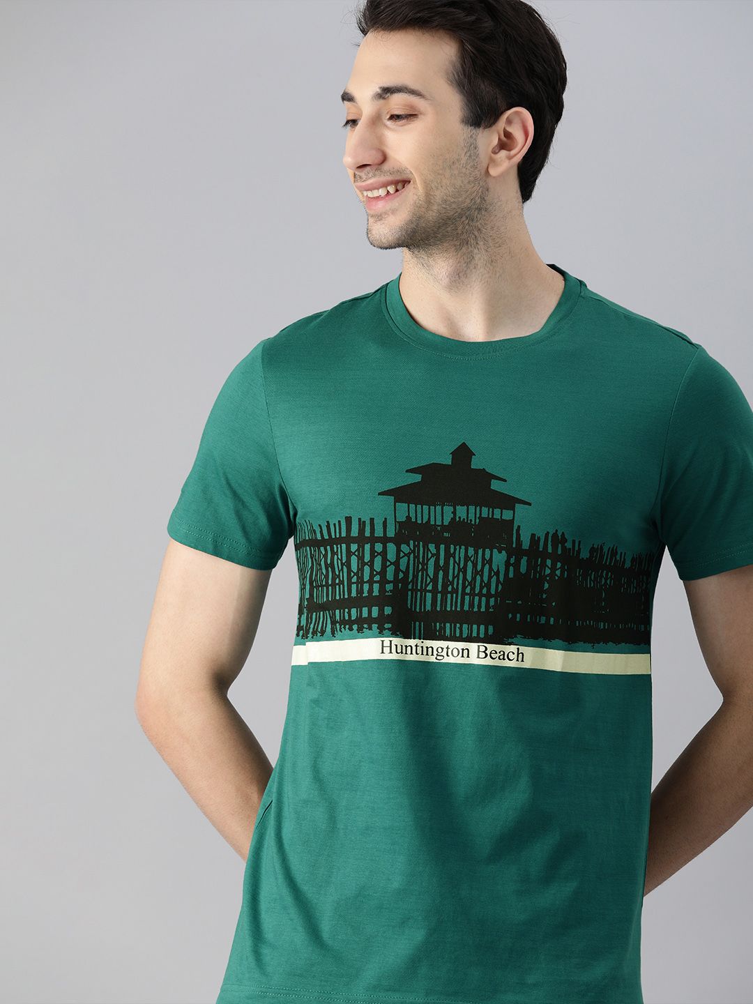 Mast & Harbour Men Green Printed T-shirt