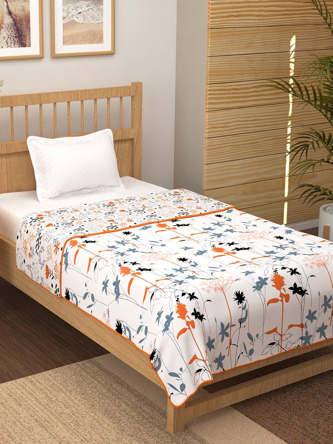 Story@home White & Grey Floral AC Room 150 GSM Single Bed Dohar Price in India