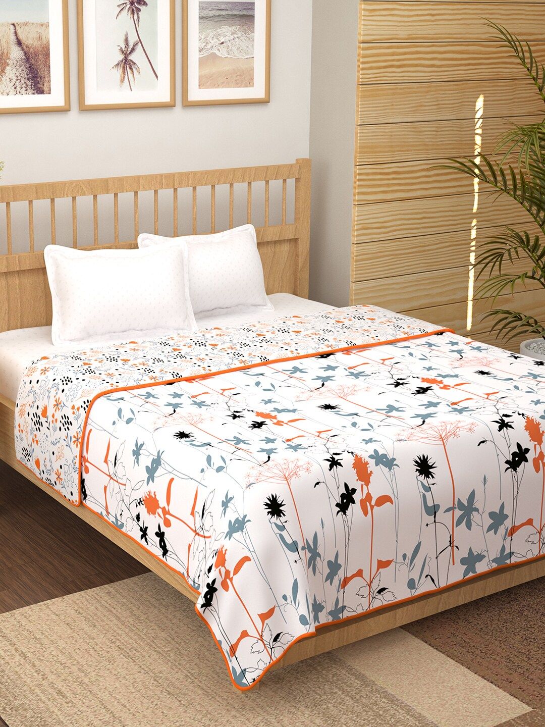 Story@home White & Grey Floral AC Room 150 GSM Double Bed Dohar Price in India