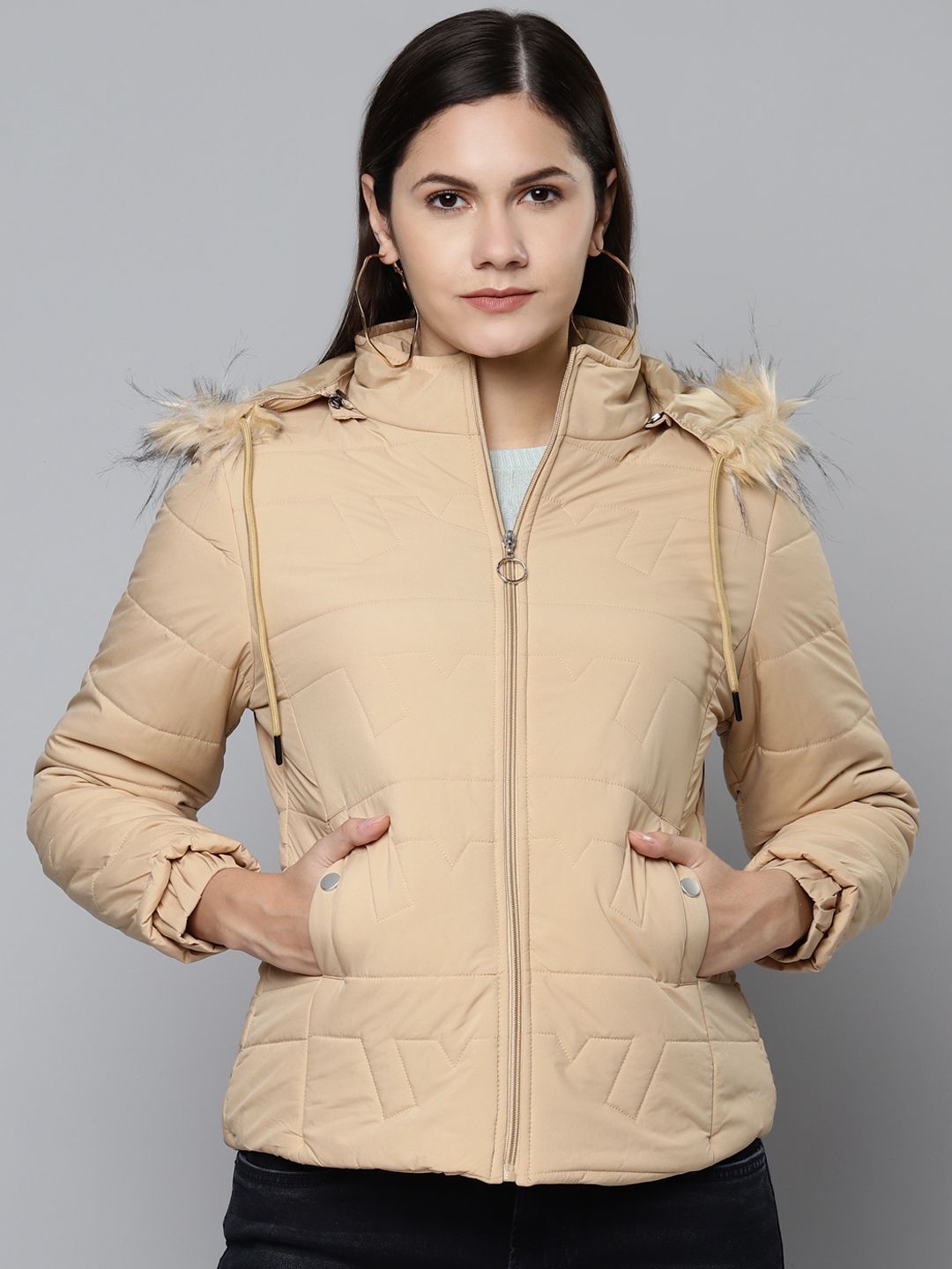 Foreign Culture By Fort Collins Women Beige Hooded Parka Jacket Price in India