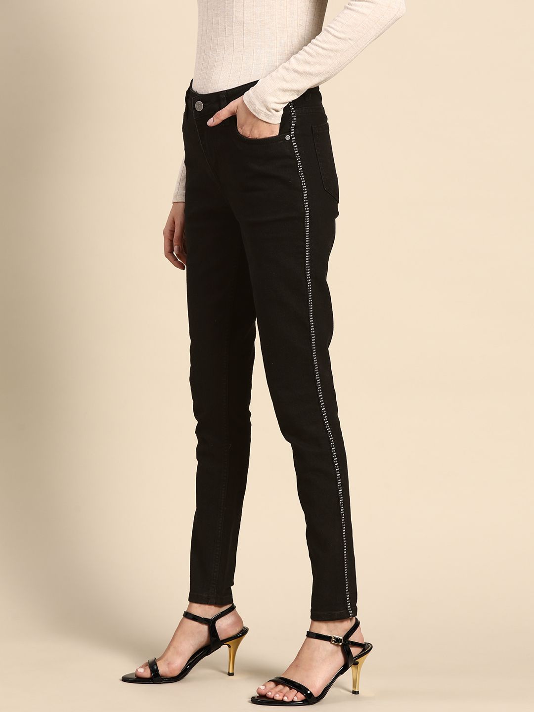 all about you Women Black Skinny Fit Stretchable Jeans Price in India