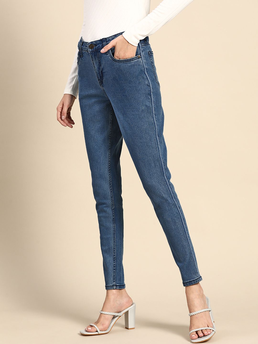 all about you Women Blue Skinny Fit Light Fade Stretchable Jeans Price in India