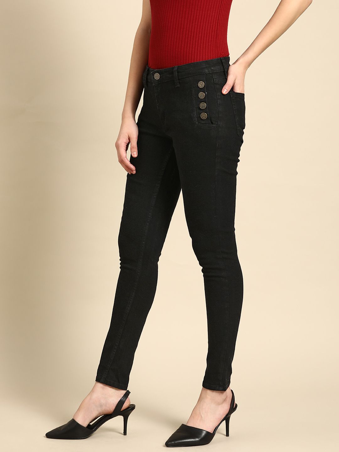 all about you Women Black Skinny Fit Stretchable Jeans Price in India