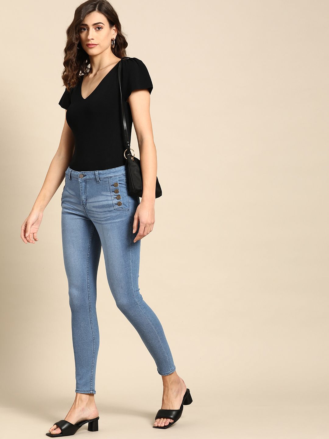 all about you Women Blue Skinny Fit Mid Rise Light Fade Stretchable Cropped Jeans Price in India