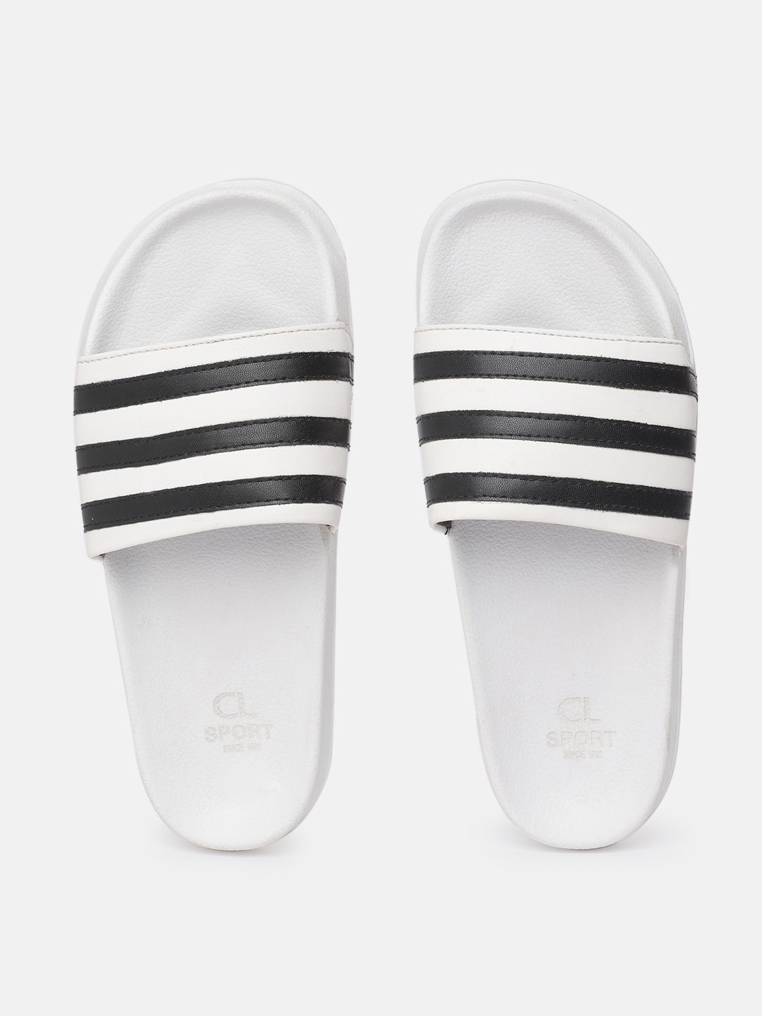 Carlton London sports Women White & Black Striped Sliders Price in India