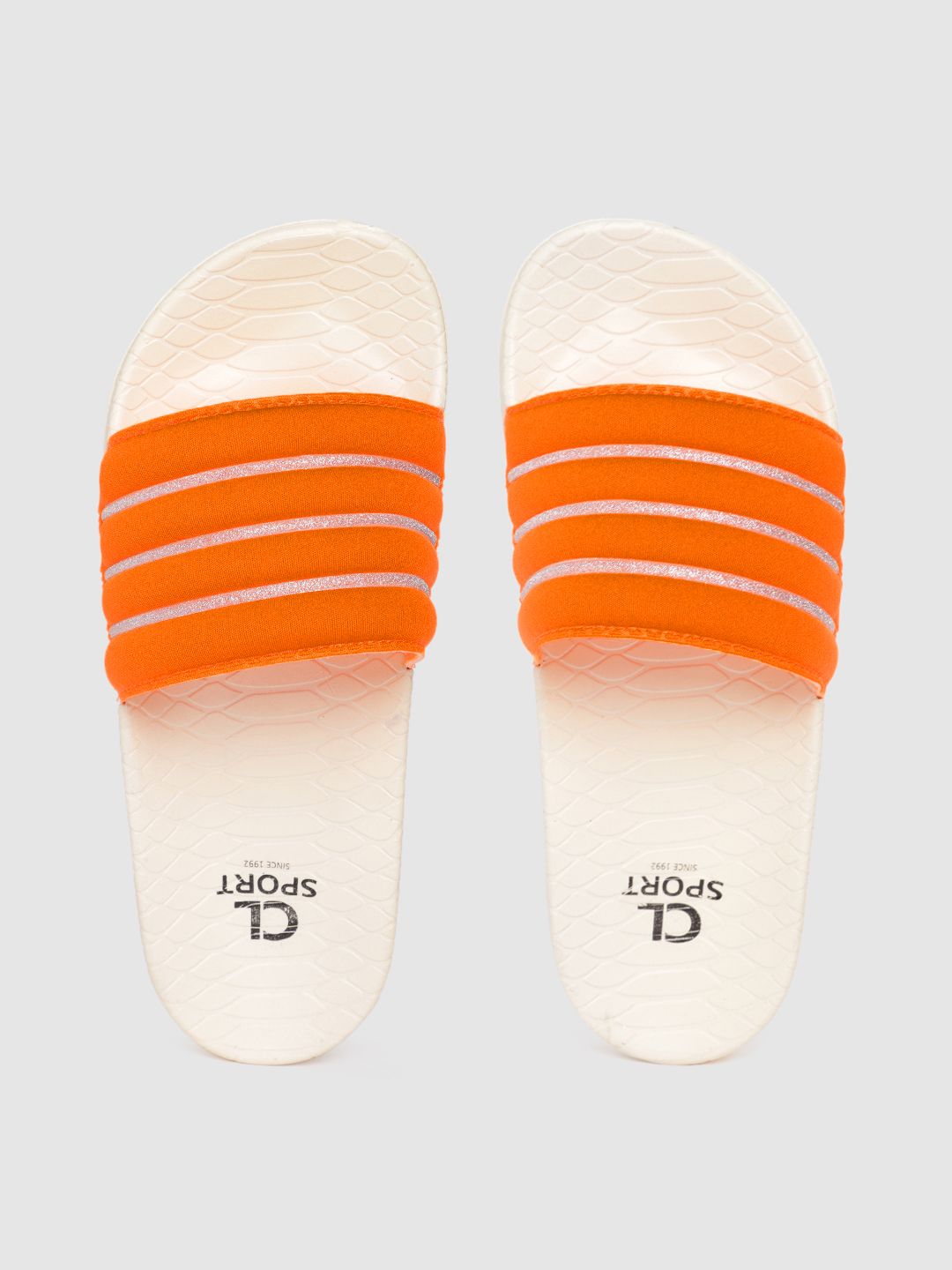 Carlton London sports Women Orange Striped Sliders Price in India