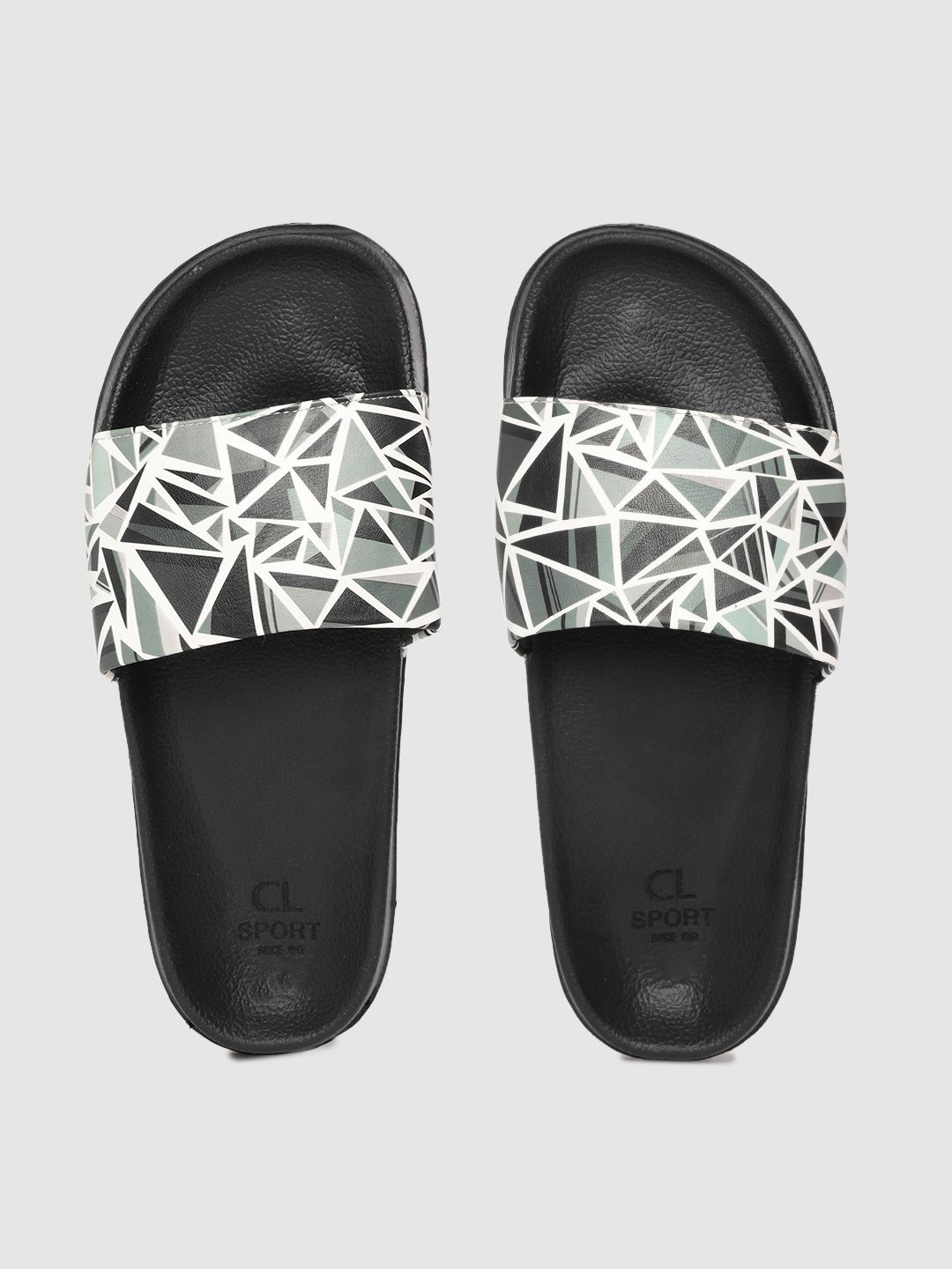 Carlton London sports Women Black & White Geometric Print Sliders Price in India