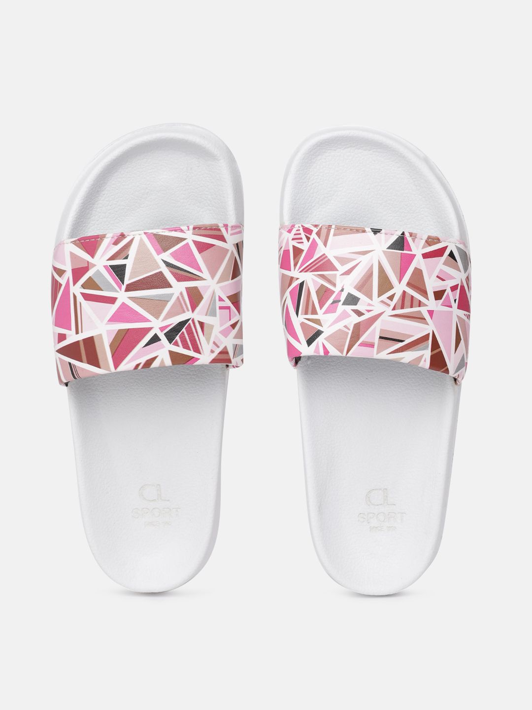 Carlton London sports Women White & Pink Geometric Print Sliders Price in India