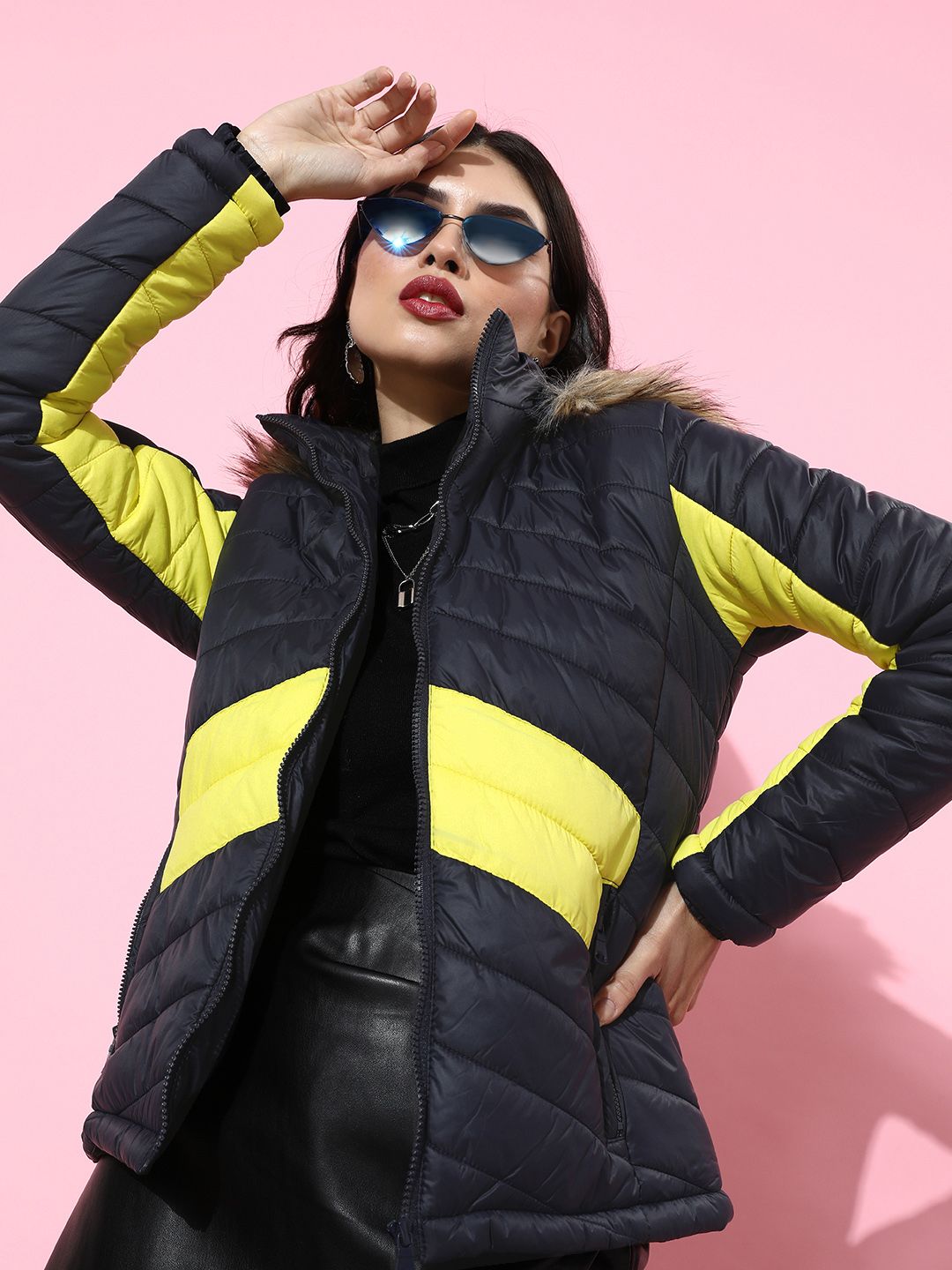 HERE&NOW Women Stylish Black Colourblocked Parka Jacket Price in India