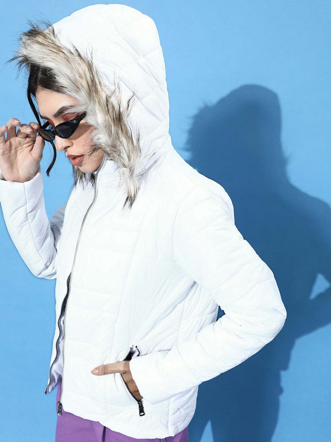 HERE&NOW Women Classic White Solid Parka Jacket Price in India